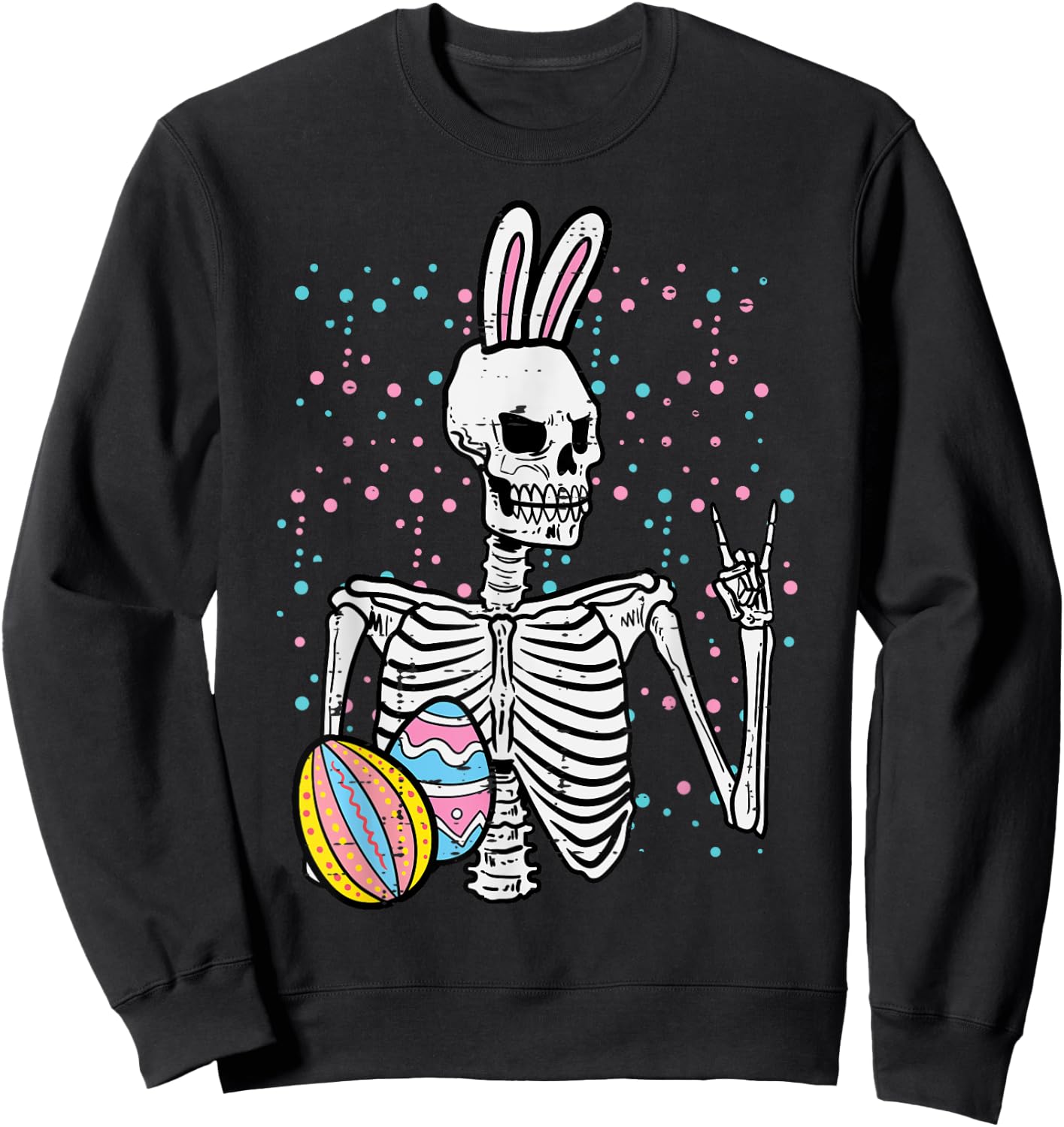Easter Skeleton Bunny Rock Hand Rocker Boys Kids Men Teens Sweatshirt - Sweatshirt | Black