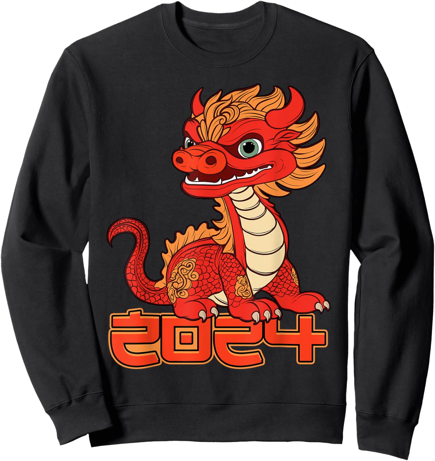 Kids Red Chinese New Year of the Dragon 2024 Lunar Zodiac Sweatshirt - Sweatshirt | Black