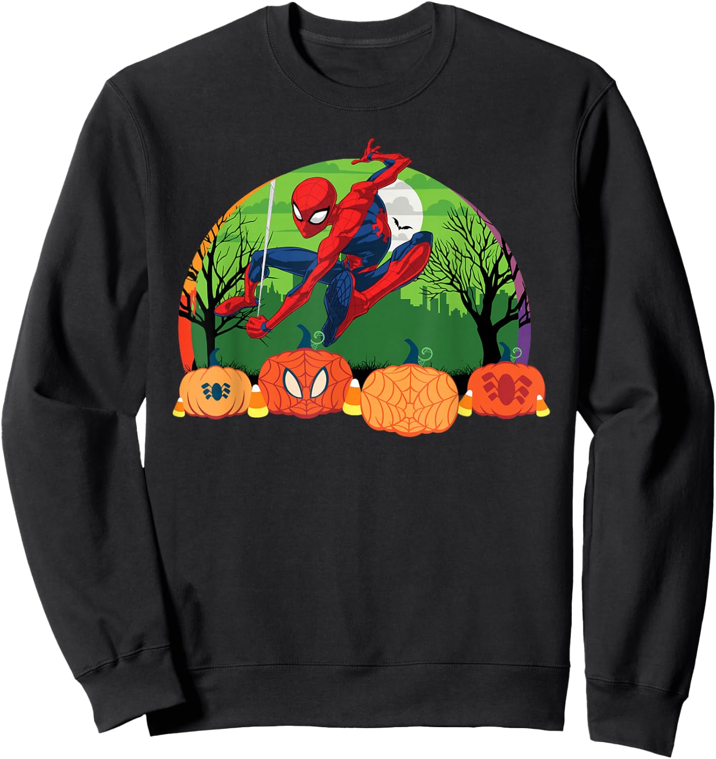 Marvel Spider-Man Spooky Halloween Night with Pumpkins Sweatshirt - Sweatshirt | Black