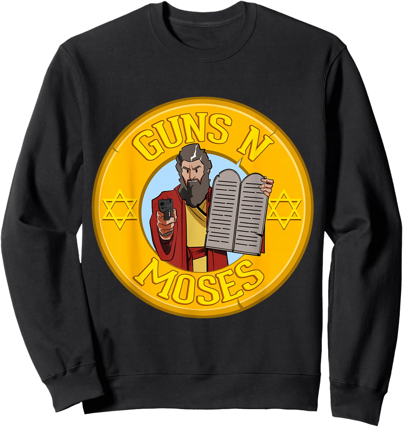 Guns N Moses Jewish Passover Pun Israeli Defense Force Army Sweatshirt - Sweatshirt | Black