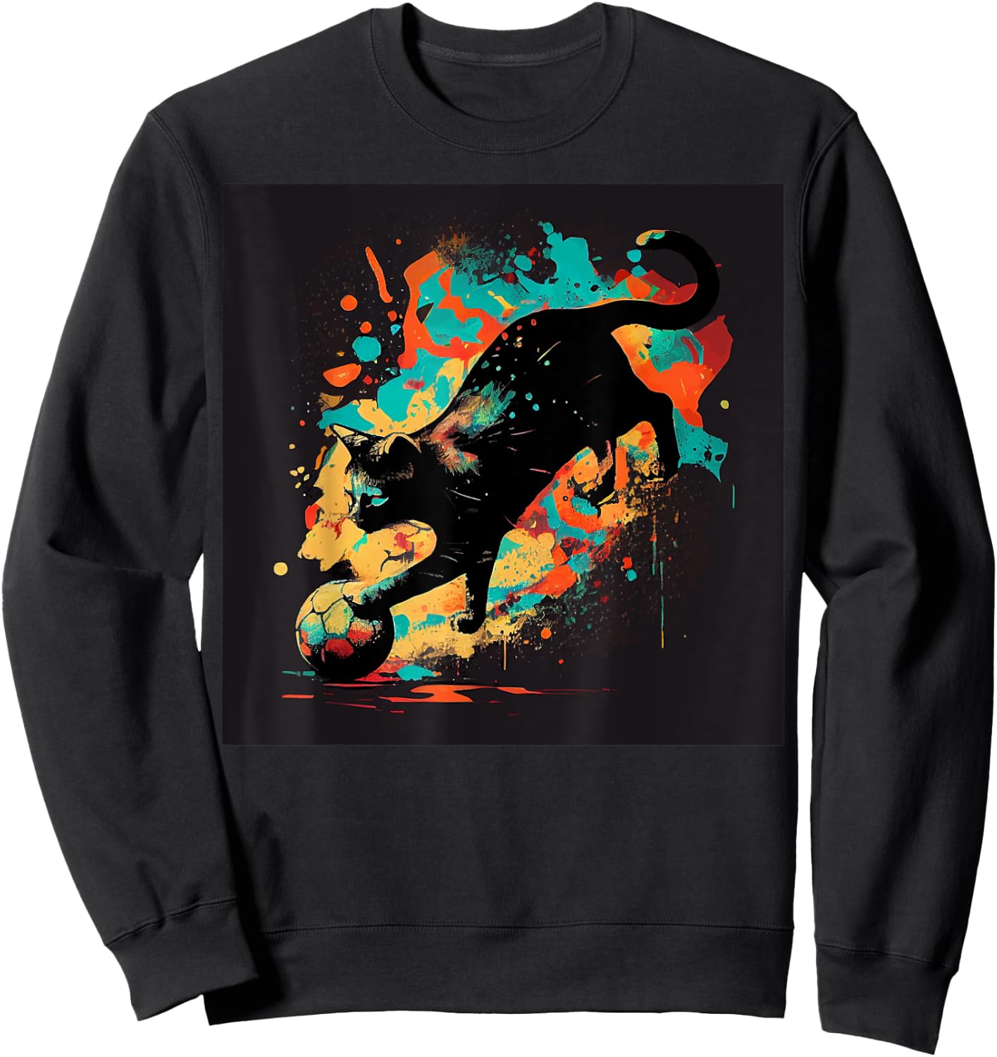 Black Cat Soccer Colorful Sweatshirt - Sweatshirt | Black