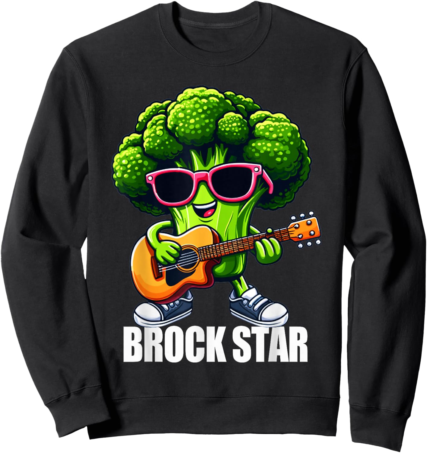 Brock Star Funny Rock and Roll Broccoli Guitar Food Pun Sweatshirt - Sweatshirt | Black