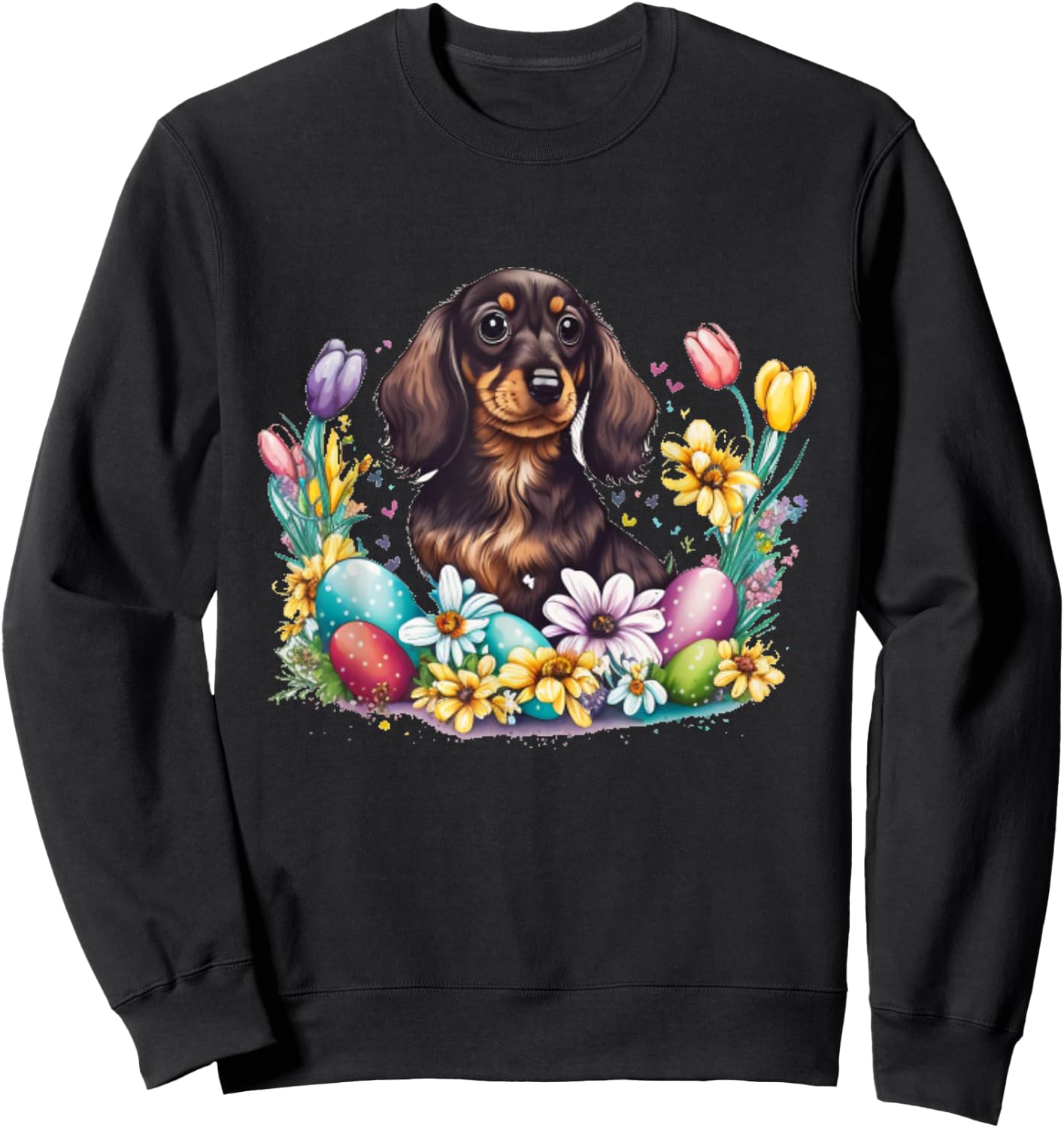 Cute Dachshund Easter Day Wiener Weiner Easter Egg Sweatshirt - Sweatshirt | Black
