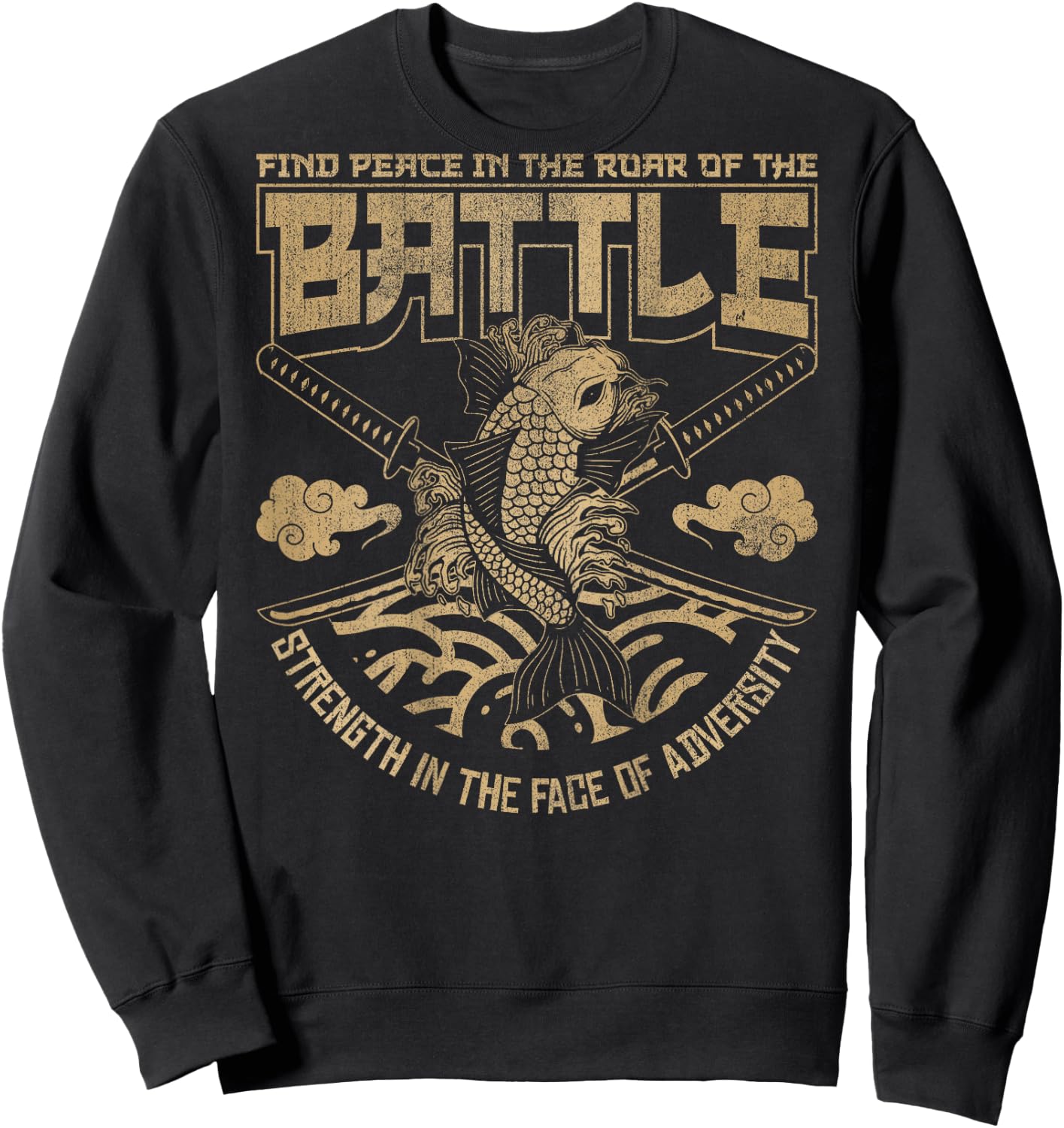 Japanese Koi fish and Samurai sword, Japanese (ART BACK) Sweatshirt - Sweatshirt | Black