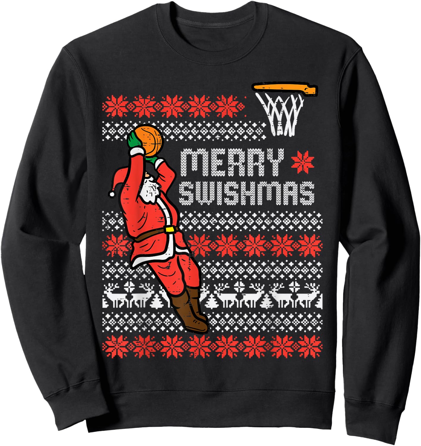 Merry Swishmas Basketball Ugly Christmas Xmas Men Boys Kids Sweatshirt - Sweatshirt | Black