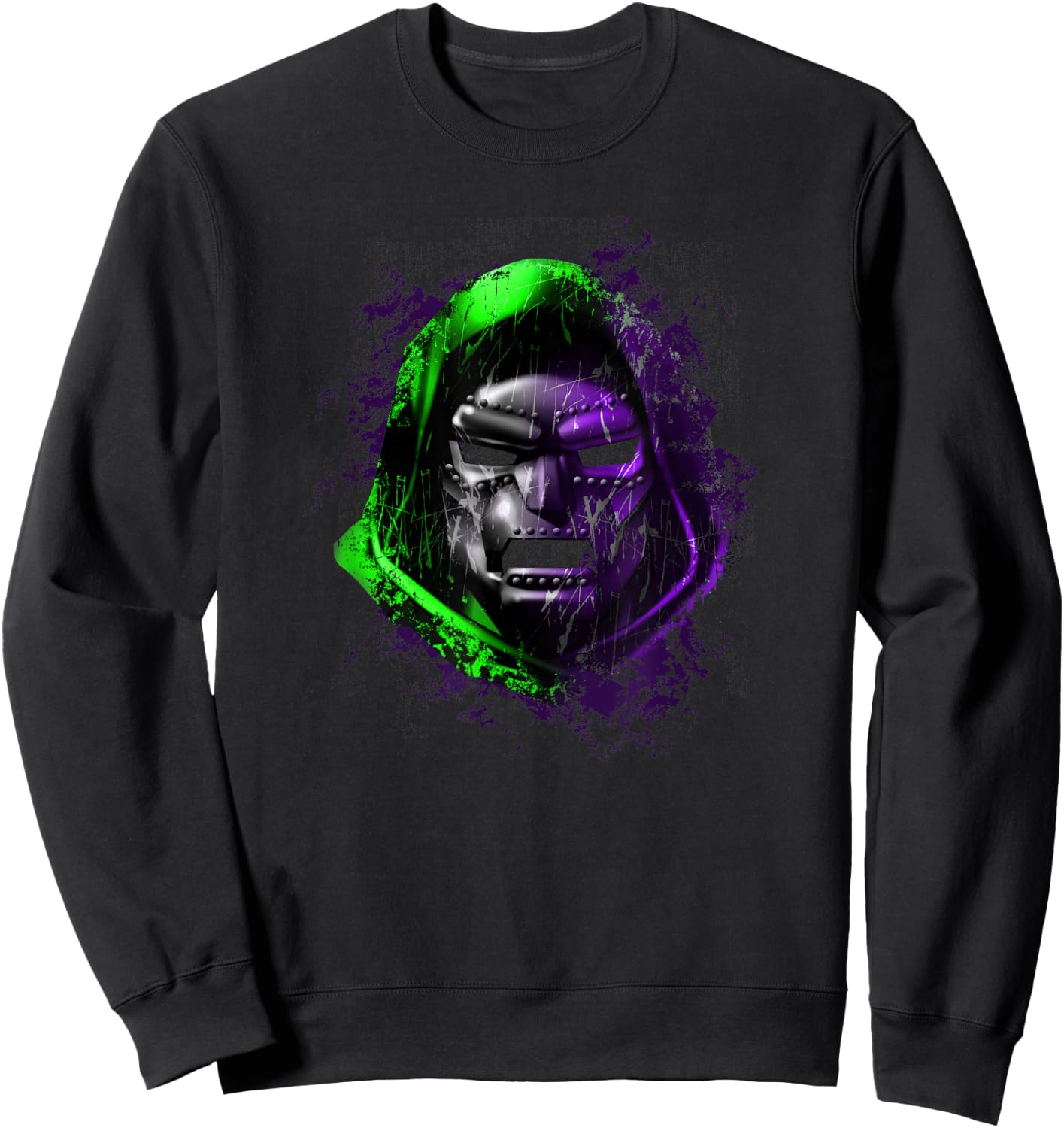 Marvel Fantastic Four Dr. Doom Mask Color Pop Distressed Sweatshirt - Sweatshirt | Black