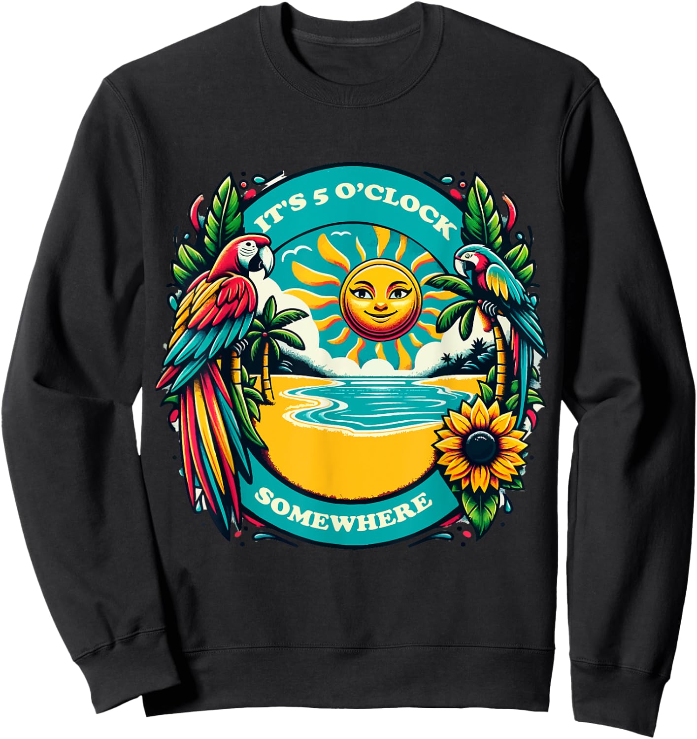 It's 5 O’clock Somewhere-Parrot Summer Beach Sweatshirt - Sweatshirt | Black