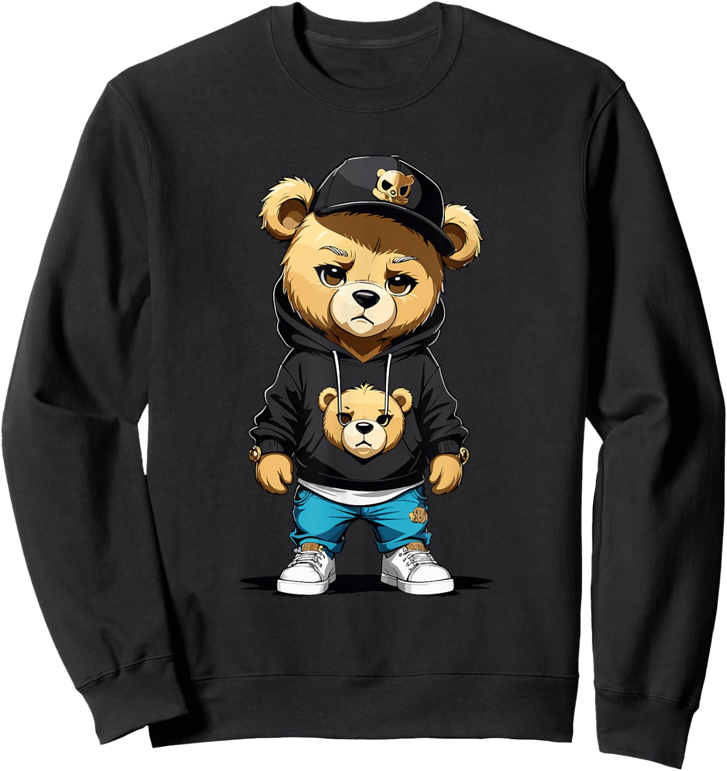 Teddy Bear Gangster in Hip Hop Street Clothes Sweatshirt - Sweatshirt | Black