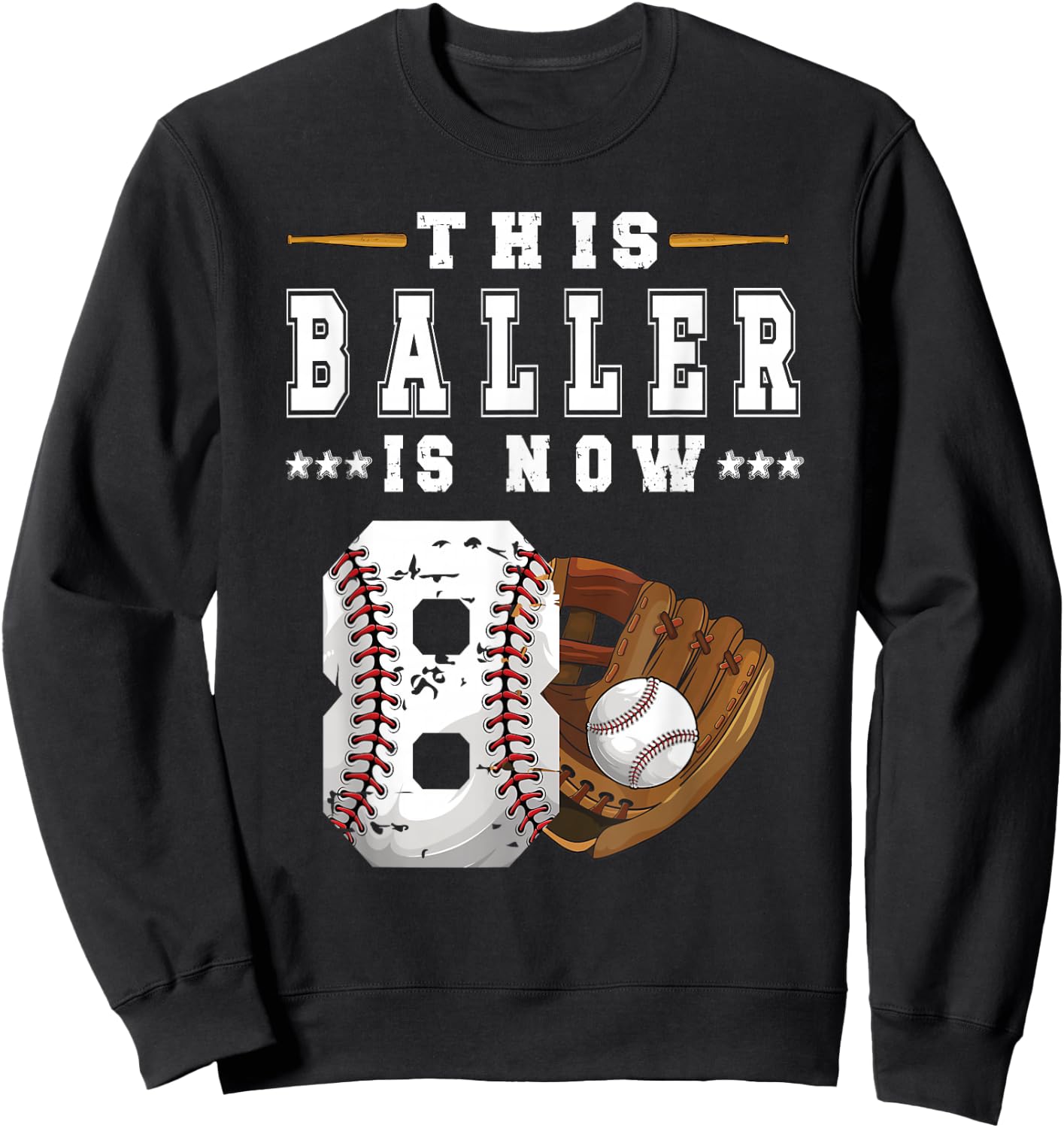 8th Birthday Baseball Boy Eight Year Old Baseball Player Sweatshirt - Sweatshirt | Black
