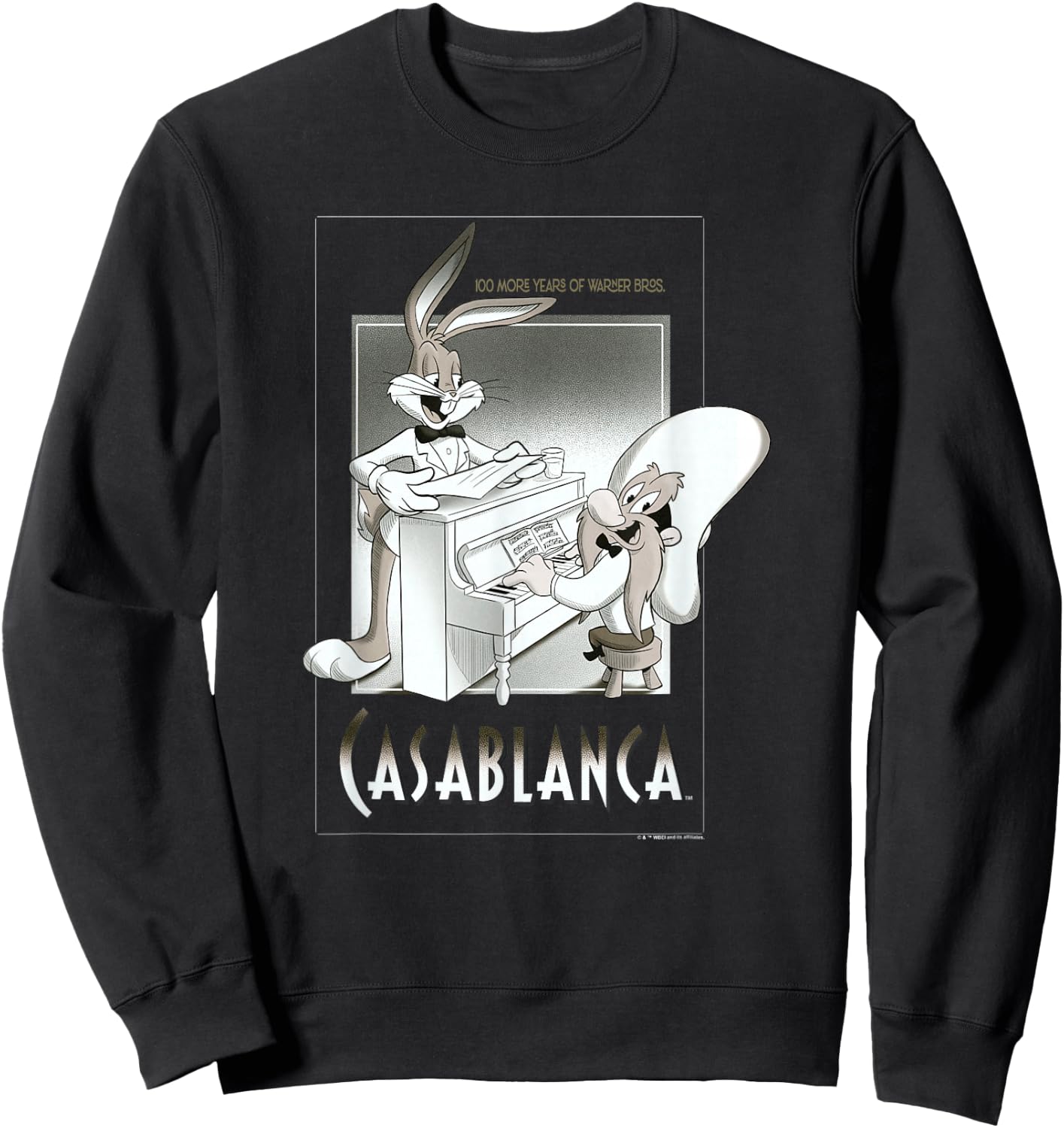 WB 100 Looney Tunes Classic Casablanca Vintage Movie Poster Sweatshirt - Sweatshirt | Black