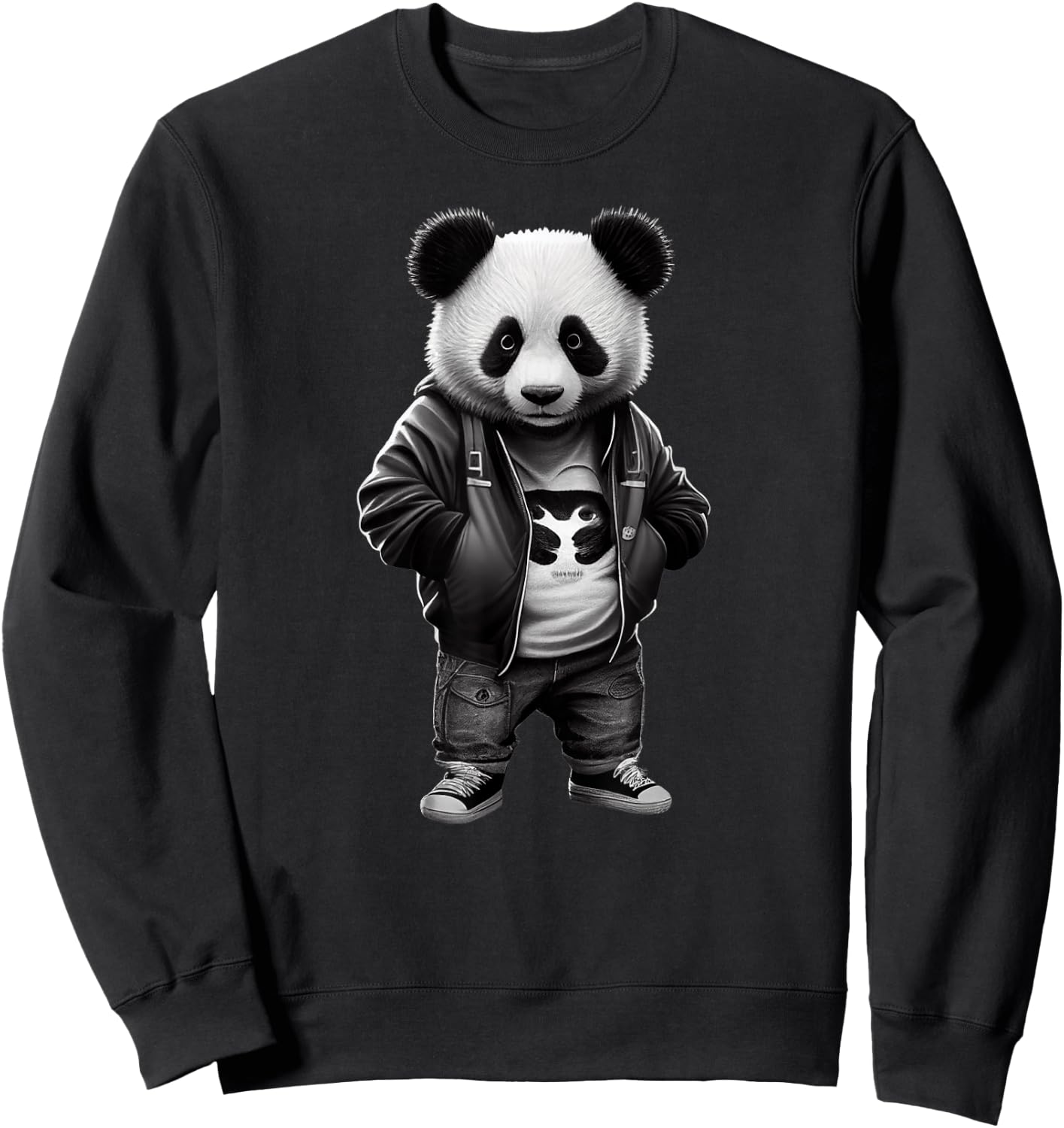 Black and White Panda with Cool Cute Sportswear Sweatshirt - Sweatshirt | Black