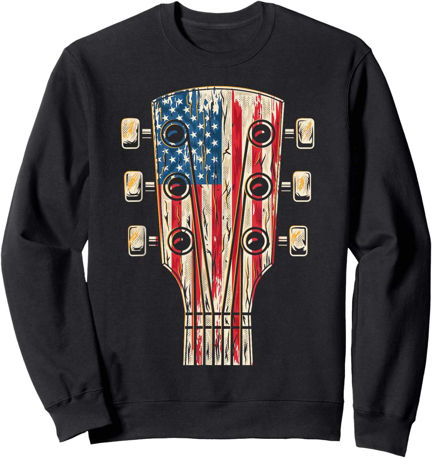 American Flag Guitar 4th of July Guitarist USA Country Music Sweatshirt - Sweatshirt | Black