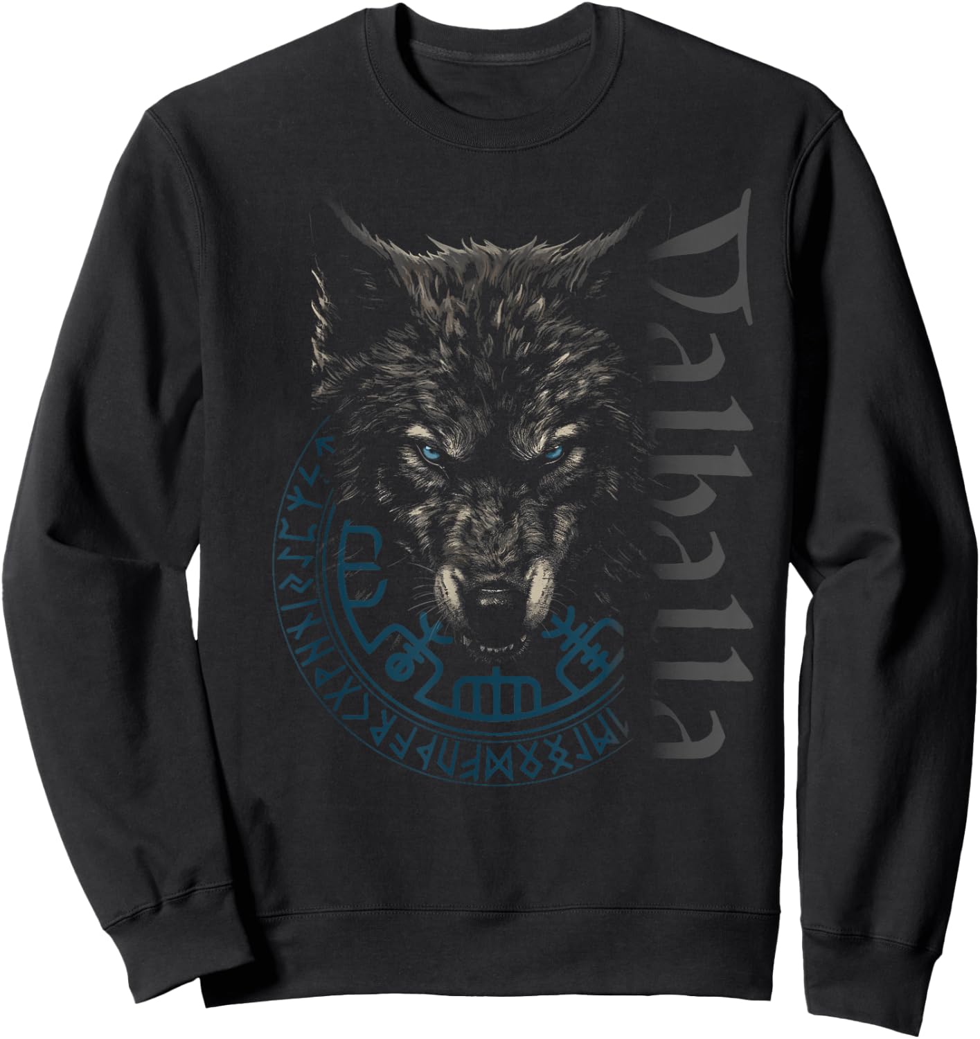 Walhalla Wolf Wolves Odins Runes Nordic Compass Viking Sweatshirt - Sweatshirt | Black