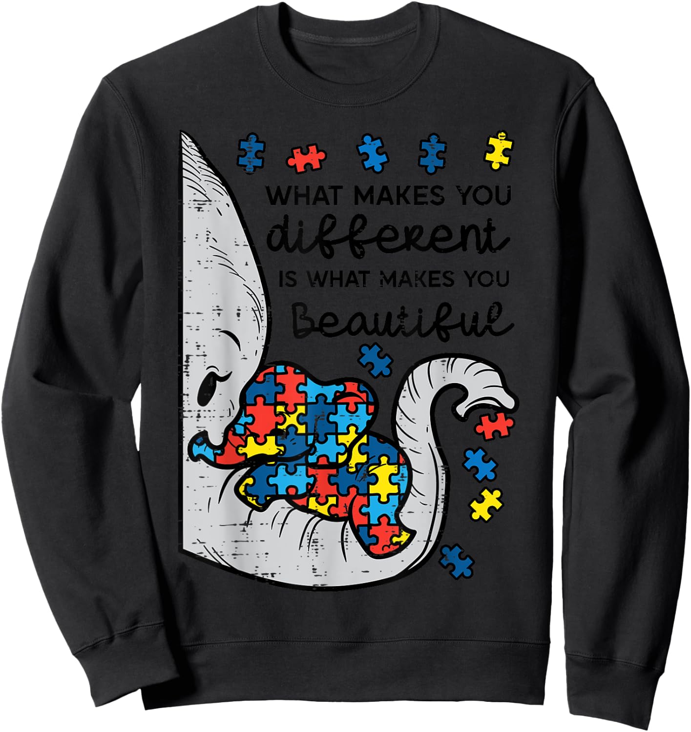 What Makes You Different Beautiful Elephant Autism Awareness Sweatshirt - Sweatshirt | Black