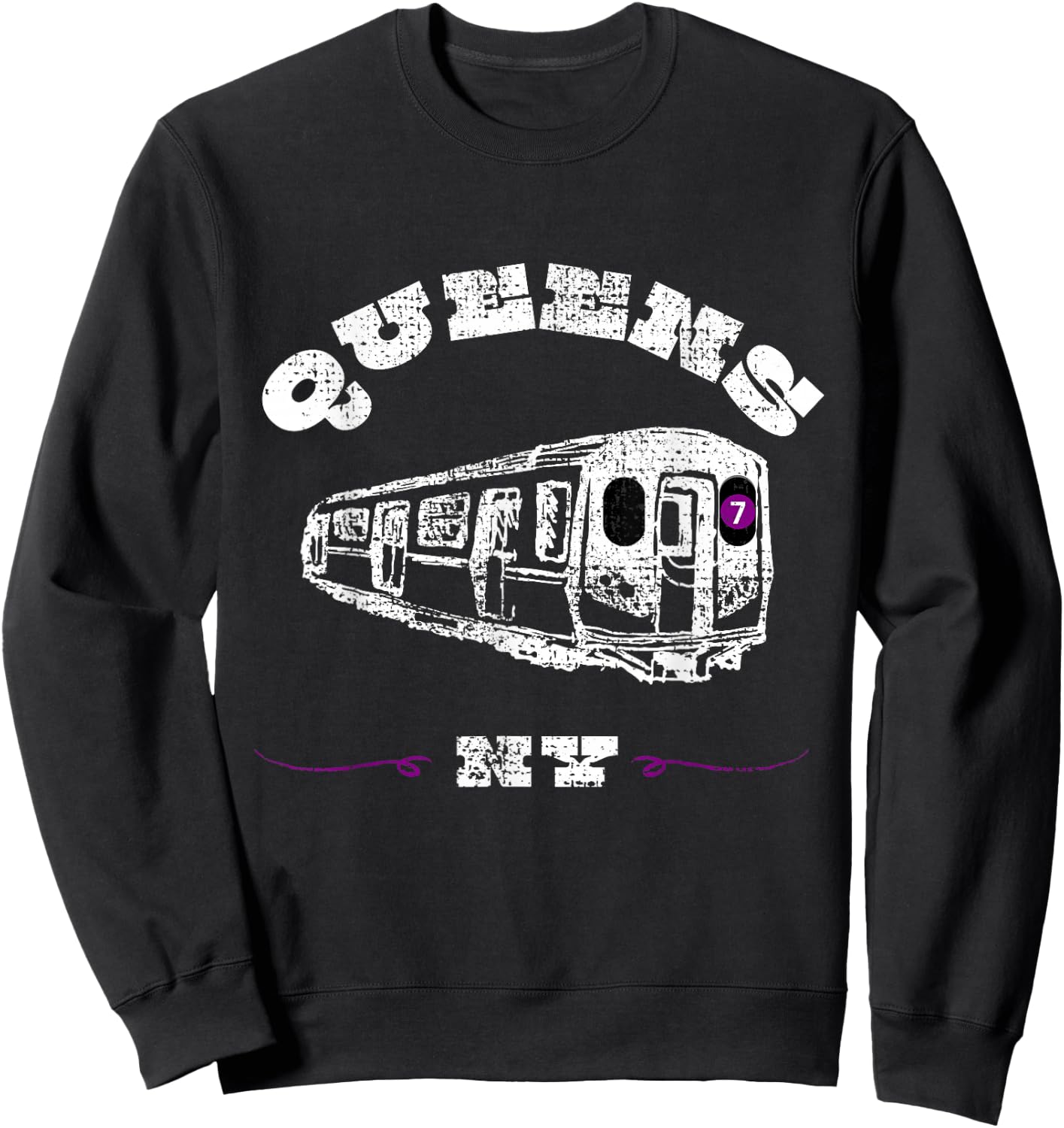 Queens New York 7 Train | New York City Borough | NYC Subway Sweatshirt - Sweatshirt | Black