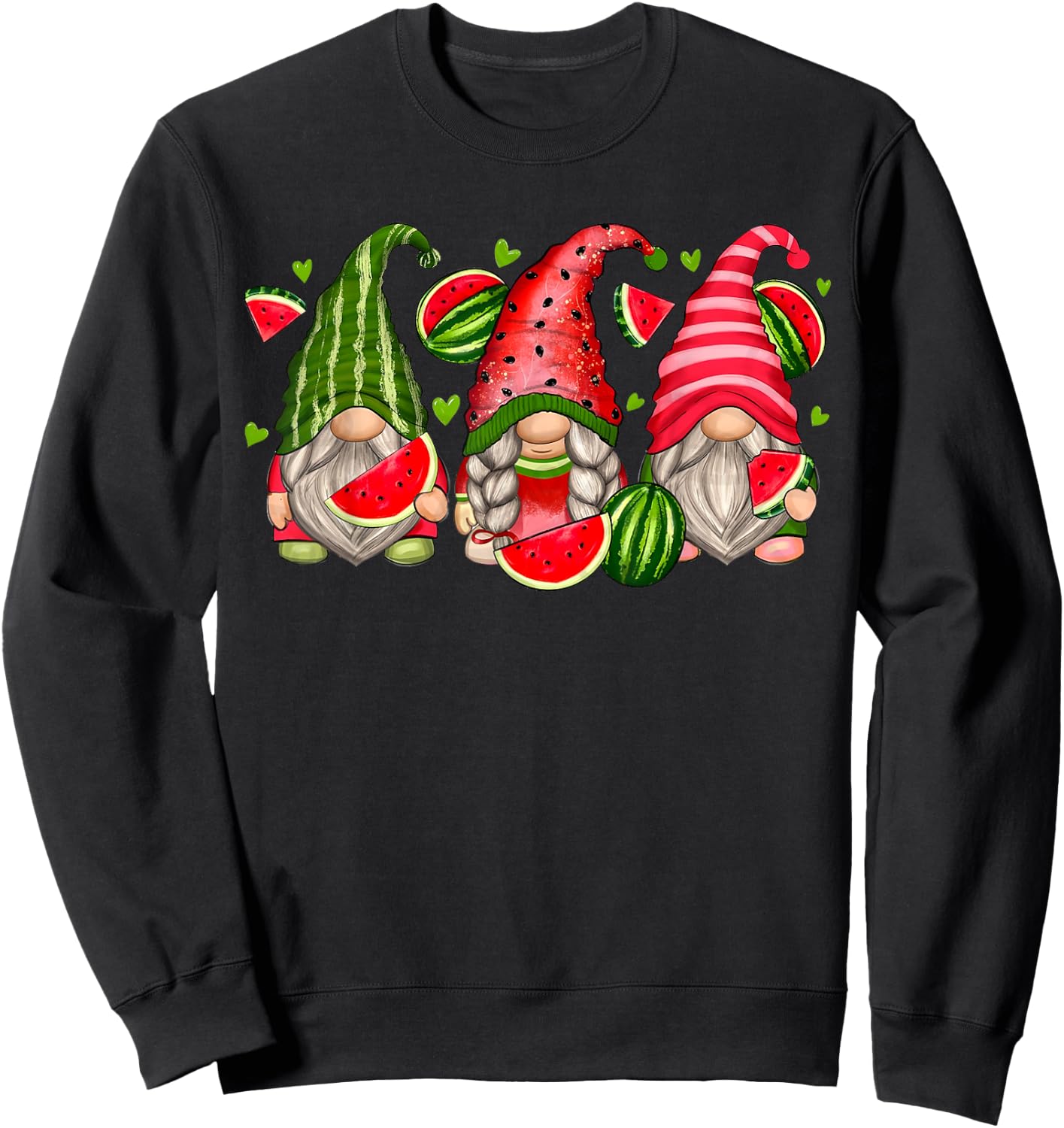 Cute Tropical Watermelon Gnomes Gnomies Summer Vacation Kids Sweatshirt - Sweatshirt | Black