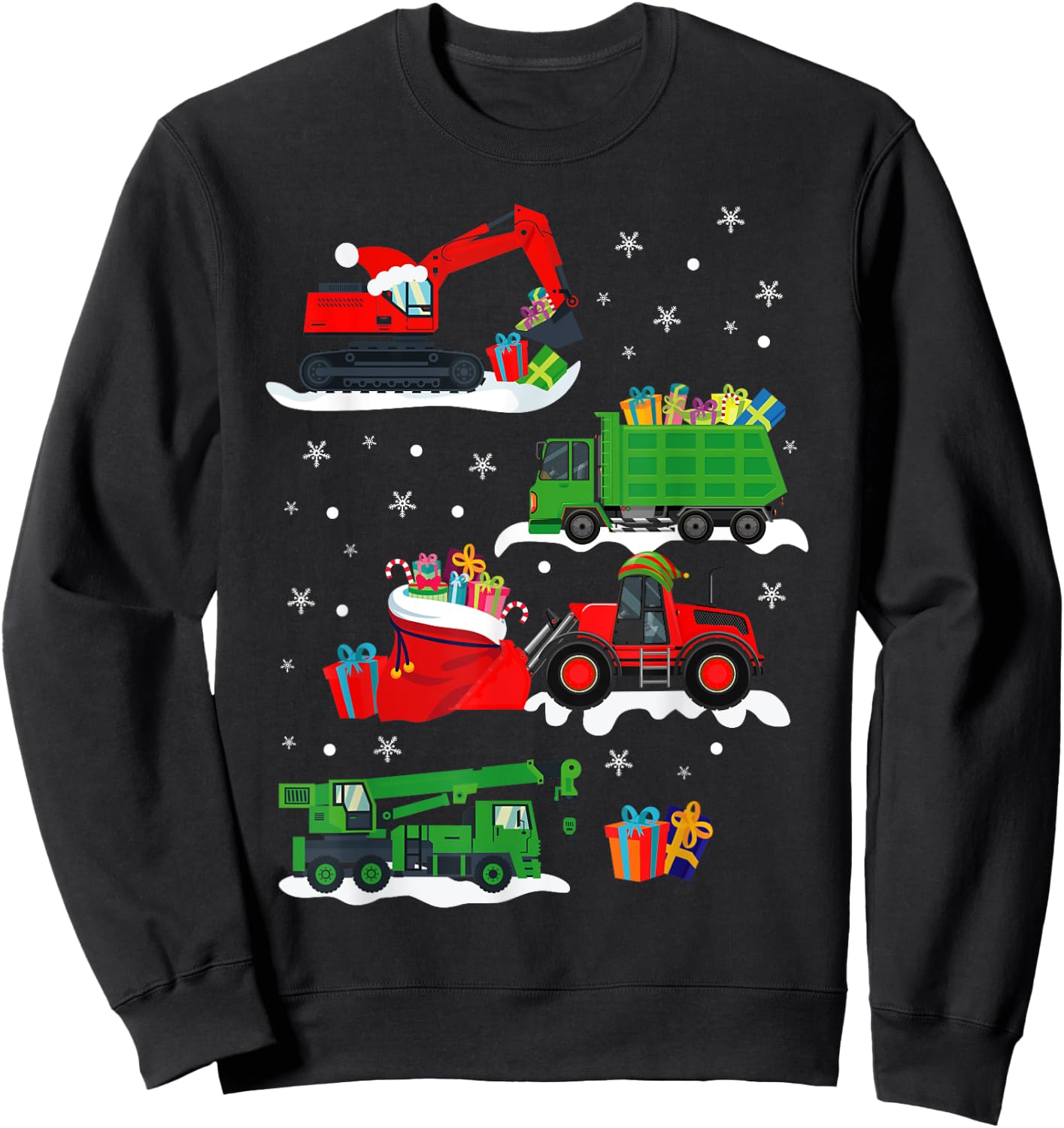 Construction Vehicle Christmas Red Trucks Winter Boys Kids Sweatshirt - Sweatshirt | Black