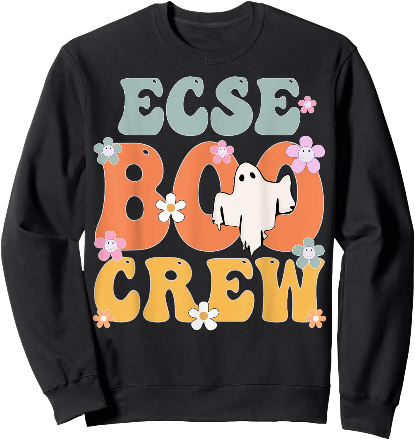 ECSE Boo Crew Ghost Retro Groovy Halloween Sweatshirt - Sweatshirt | Black