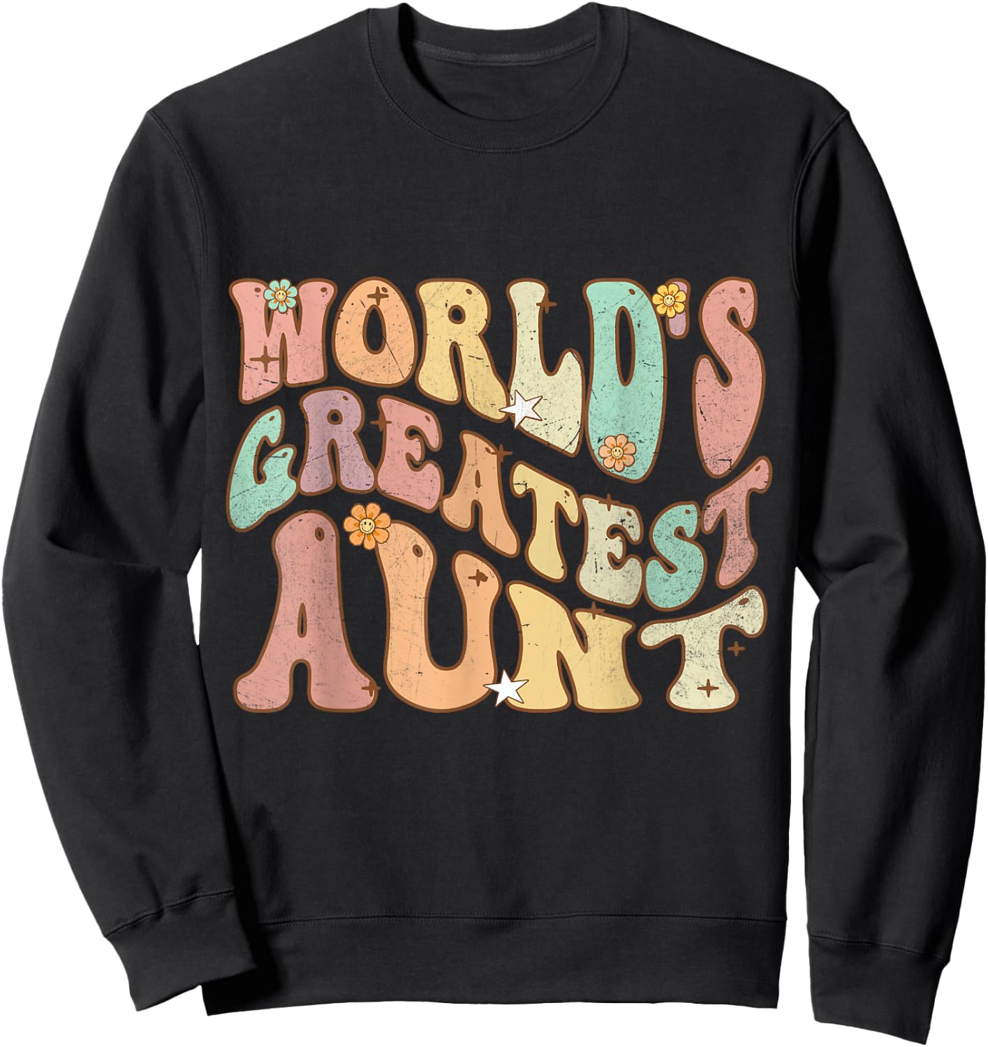 Groovy Retro Vintage World's Greatest Aunt Matching Family Sweatshirt - Sweatshirt | Black