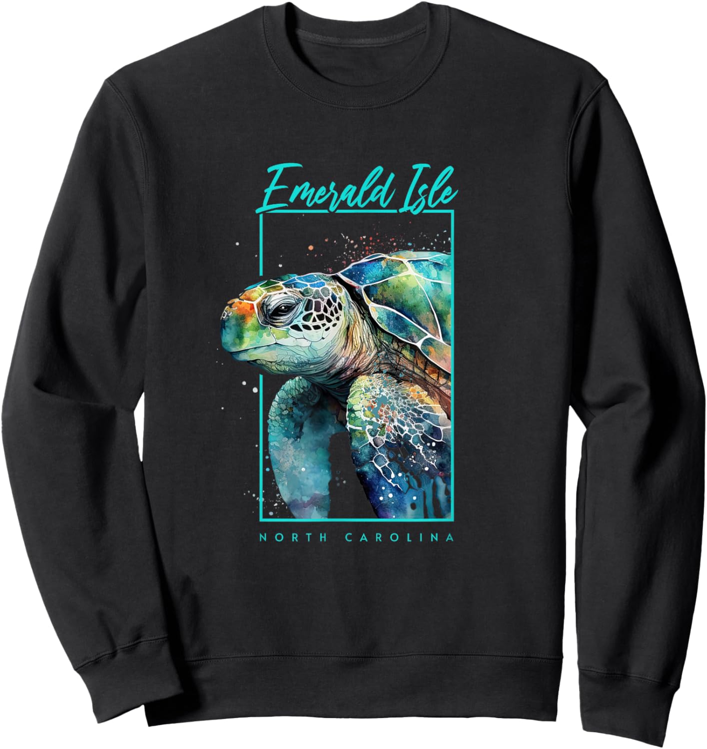 Emerald Isle NC Art Souvenir Sea Turtle Portrait Sweatshirt - Sweatshirt | Black