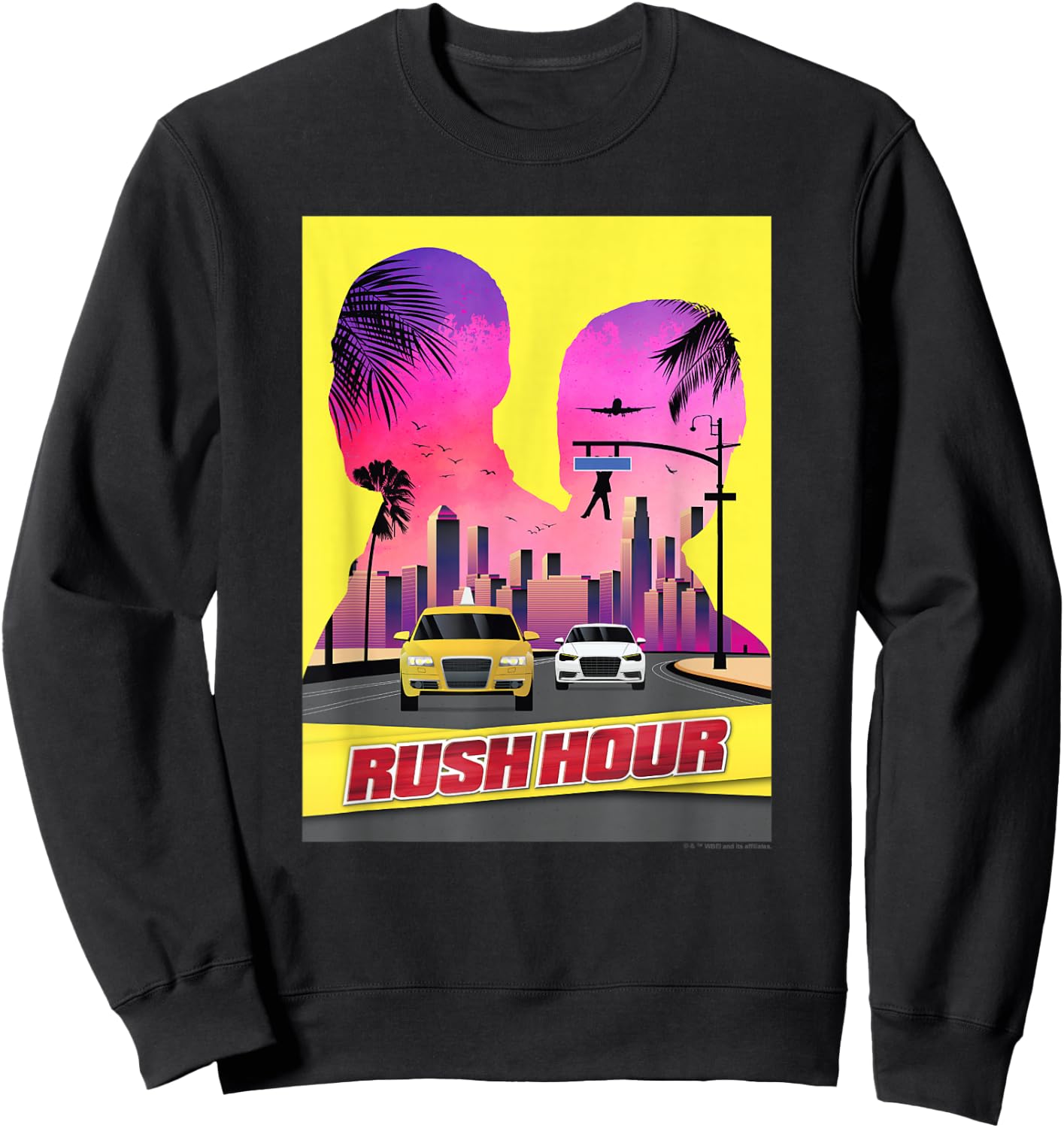 WB100 Rush Hour Retro City Skyline Partner Silhouette Poster Sweatshirt - Sweatshirt | Black