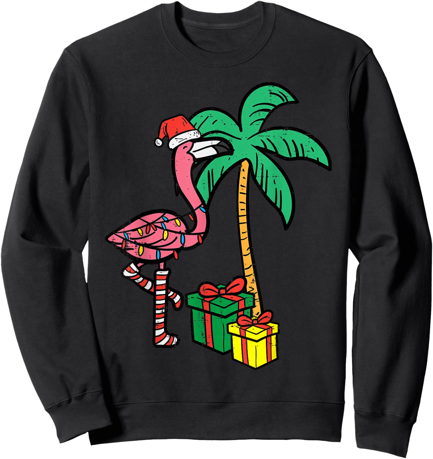 Christmas Flamingo Palm Tree Funny Xmas Beach Men Women Kids Sweatshirt - Sweatshirt | Black
