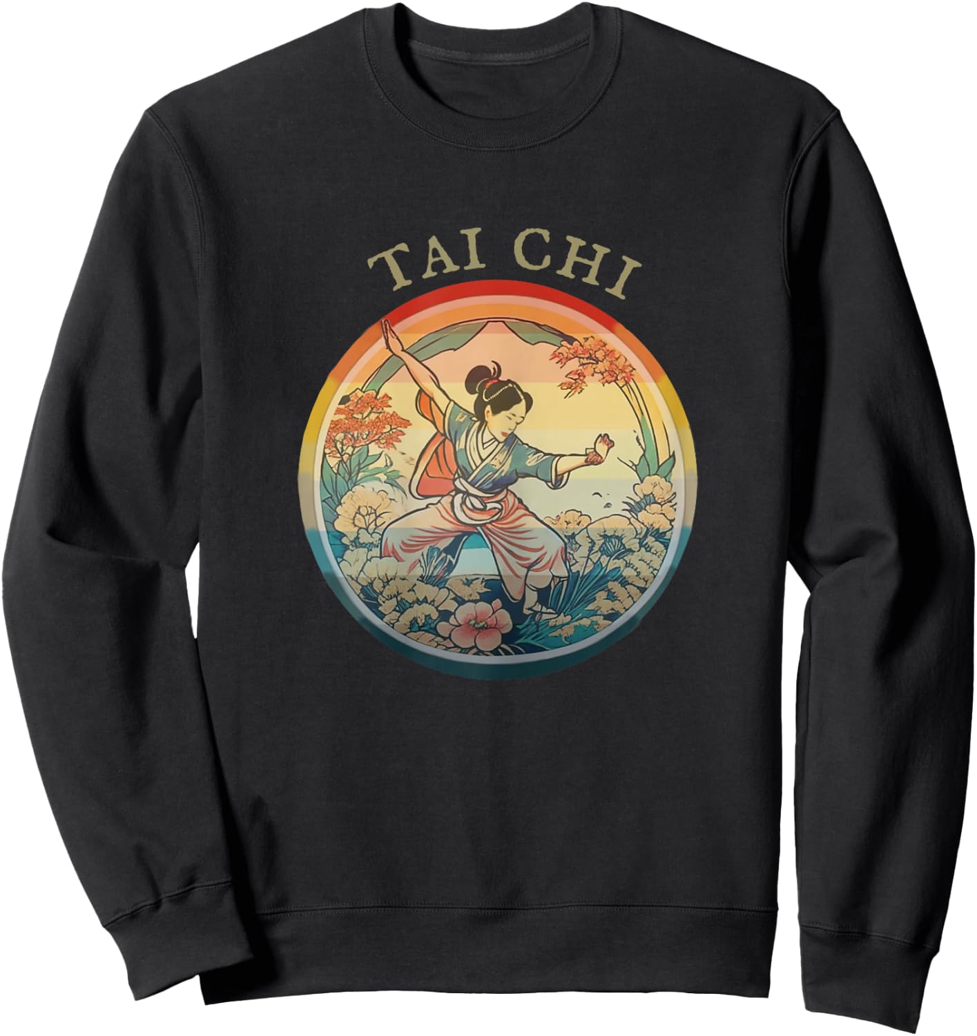 Women Tai Chi, Vintage historic Retro drawing, Harmony Flow Sweatshirt - Sweatshirt | Black