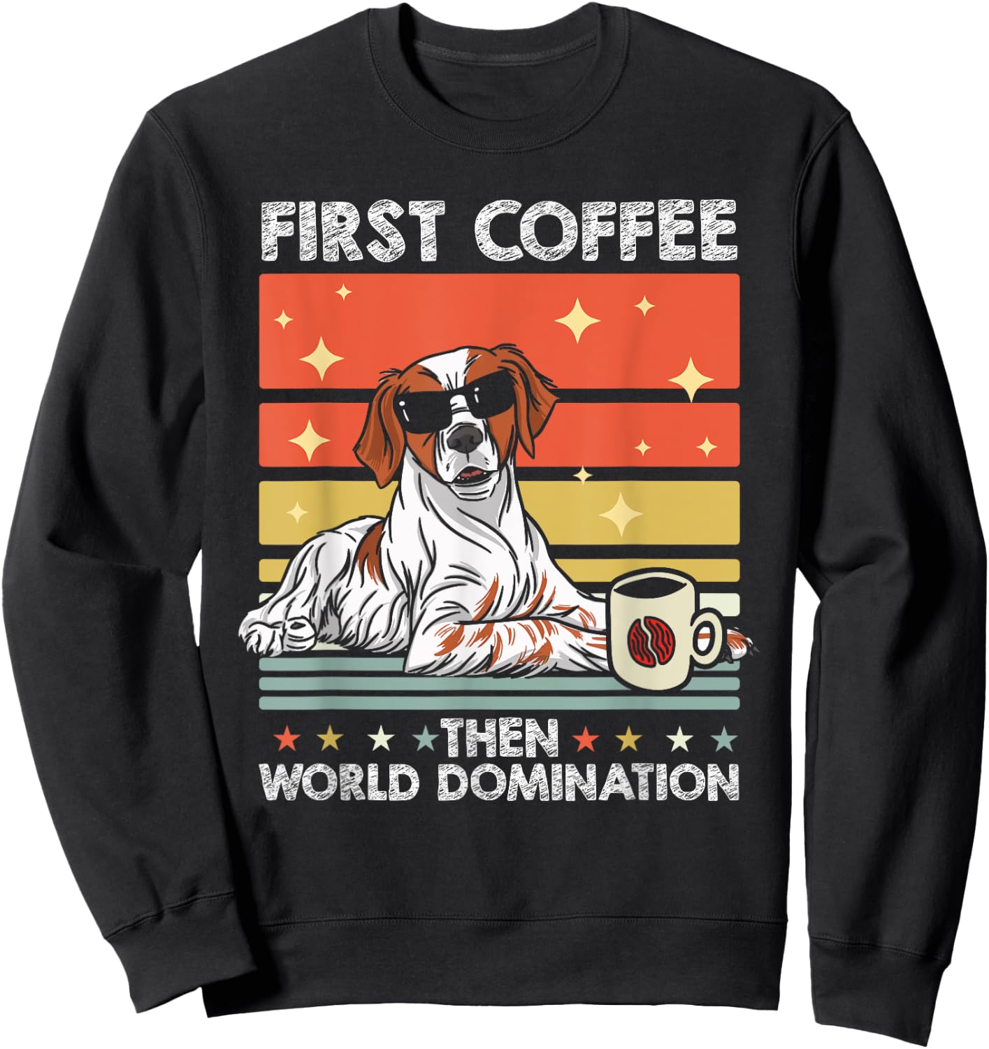 Retro Dog Breed Coffee Subglasses - Vintage Brittany Spaniel Sweatshirt - Sweatshirt | Black