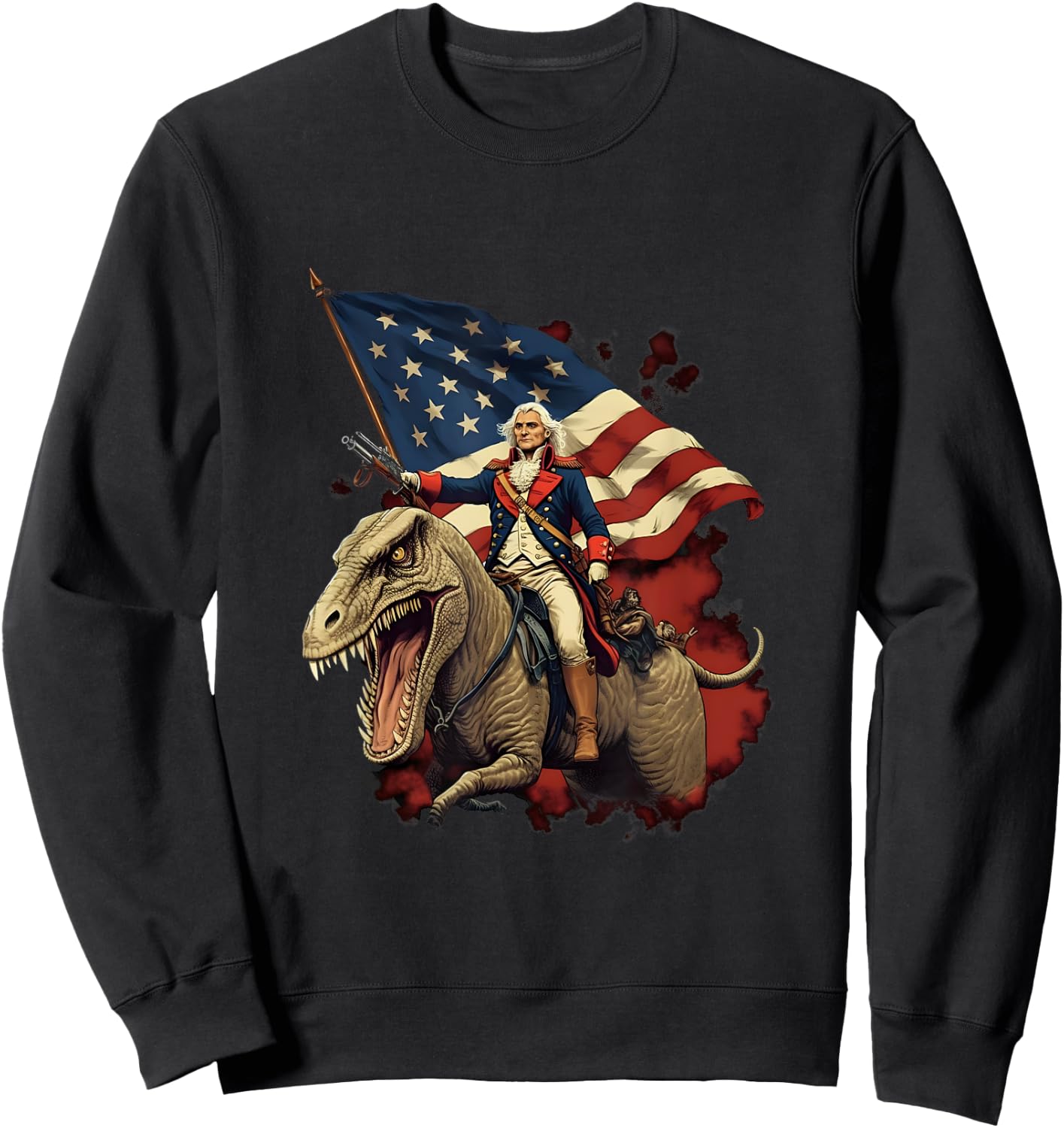 George Washington on a Dinosaur on July 4th Independence Day Sweatshirt - Sweatshirt | Black