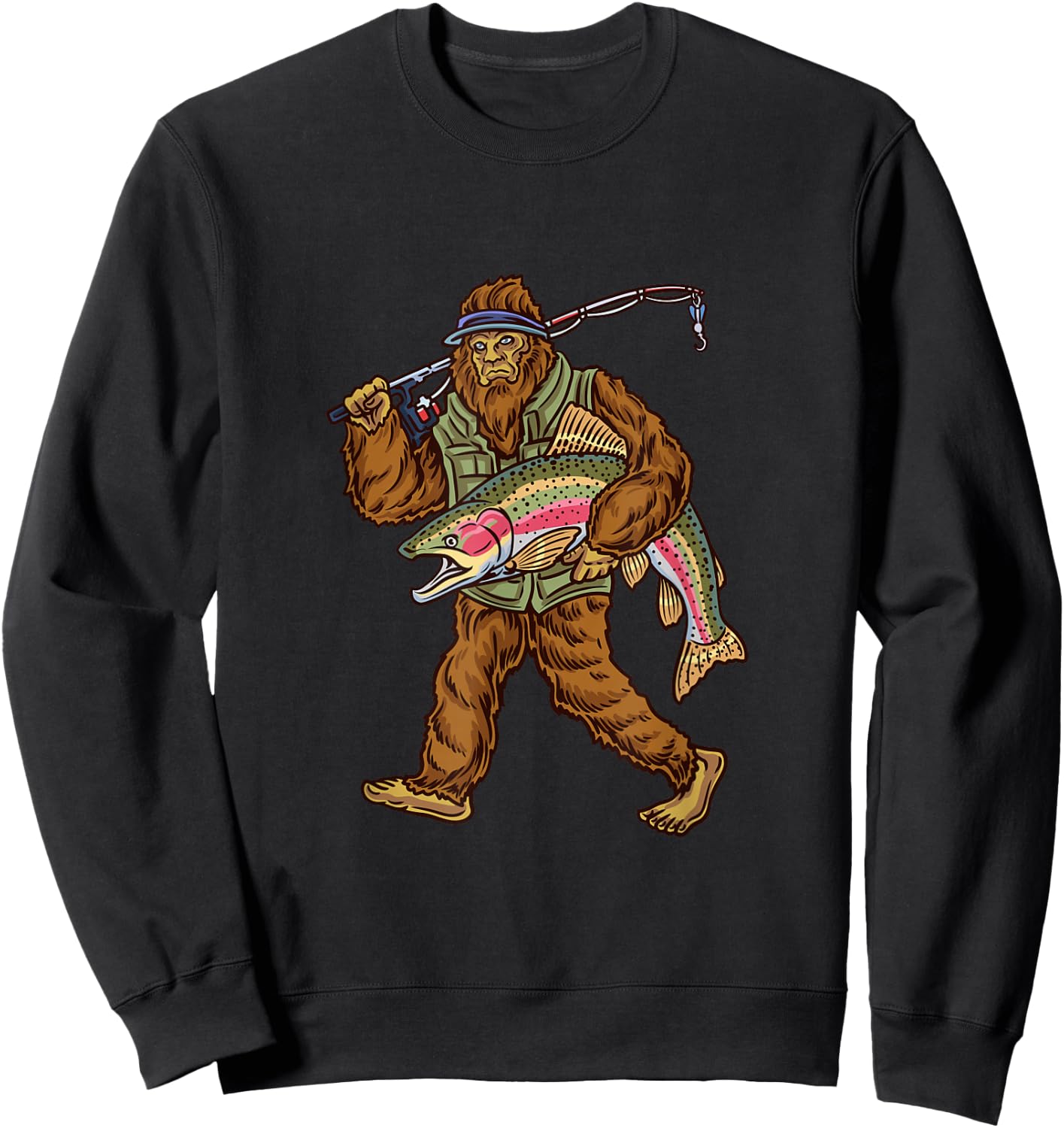 Rainbow Trout River Fishing Bigfoot Hunting Fishermen Sweatshirt - Sweatshirt | Black