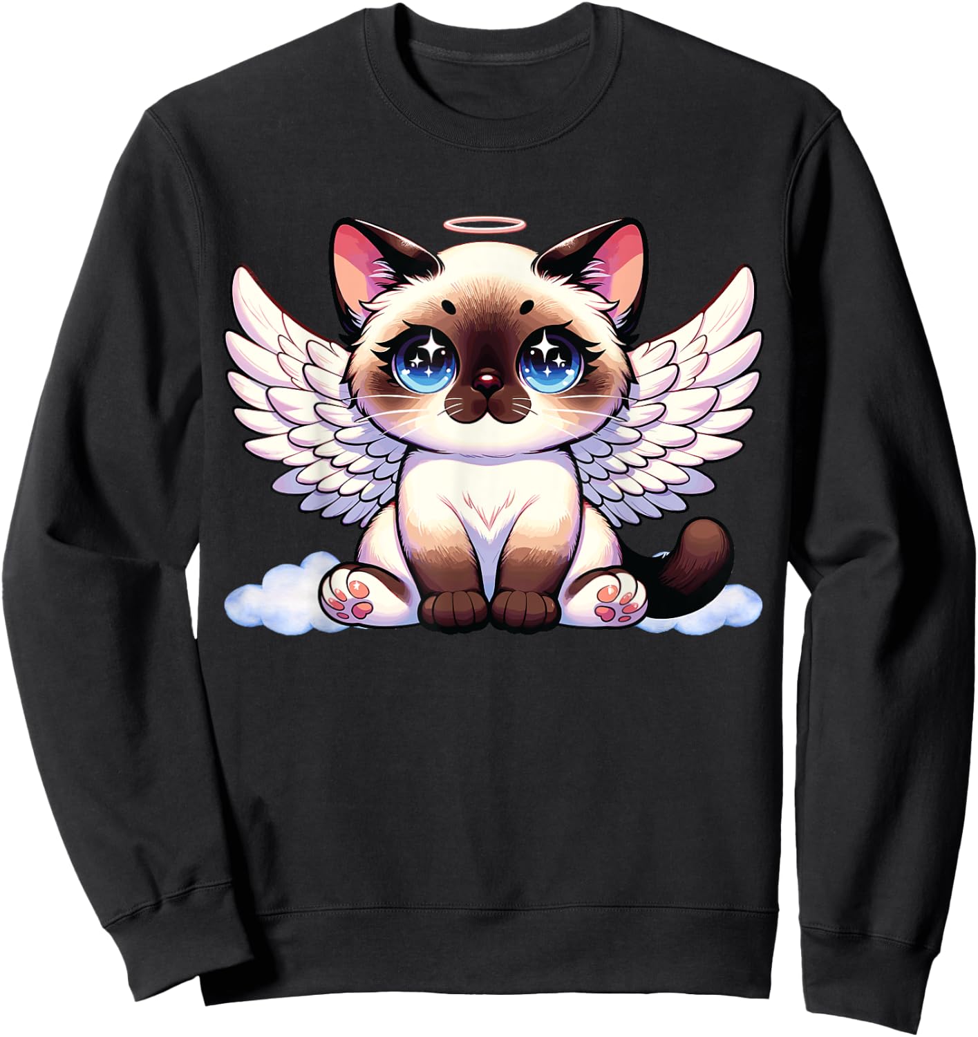 Angel Cat, Siamese Cat, Anime Angel Kitten Sweatshirt - Sweatshirt | Black