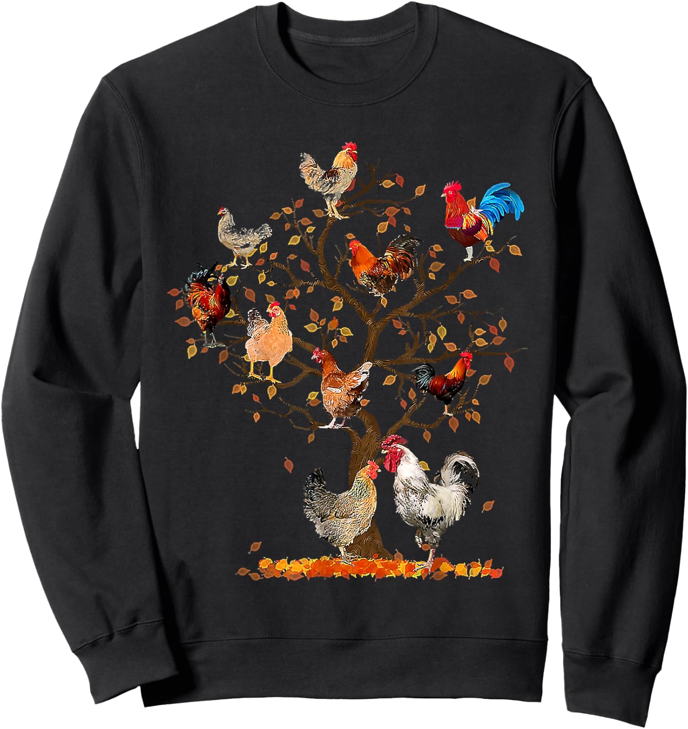 Chicken Tree Autumn Tree Fall Leaves Chicken Love Sweatshirt - Sweatshirt | Black
