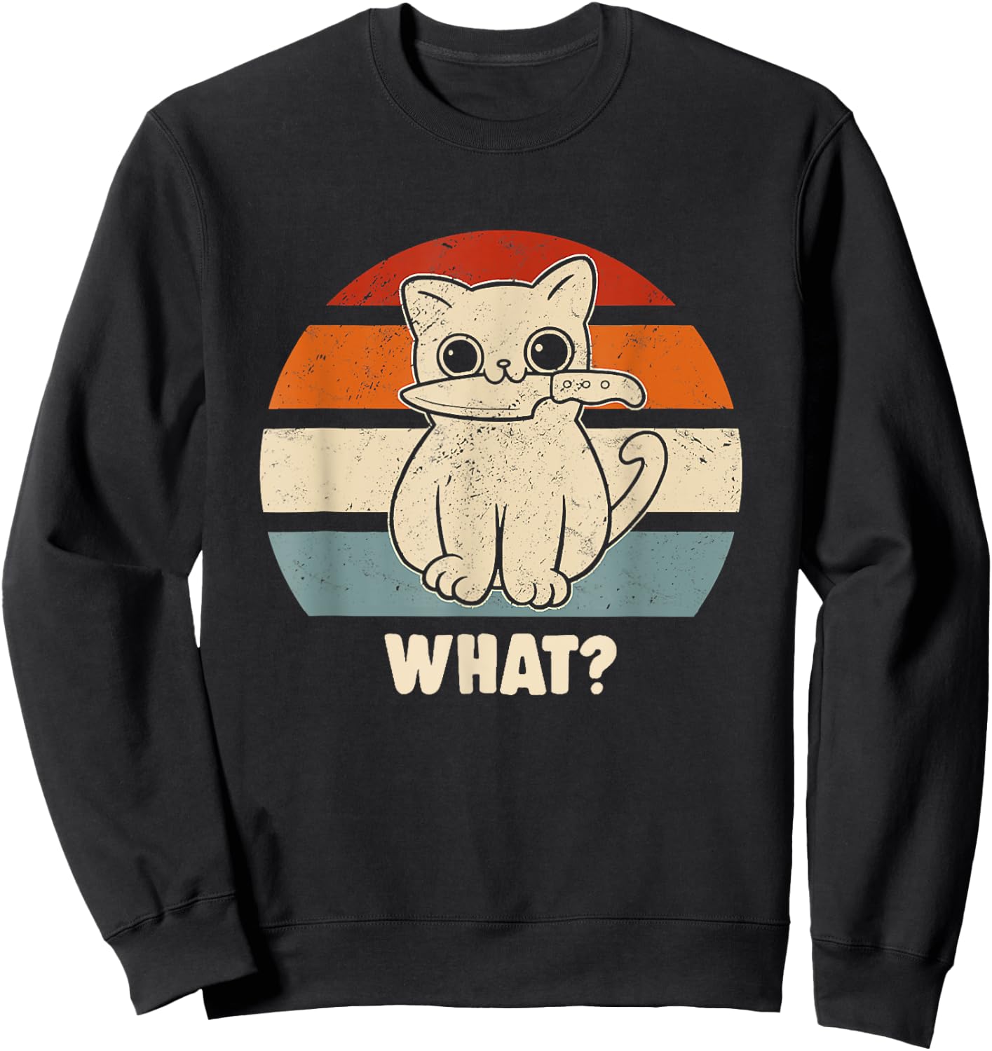Retro What Cat Knife Meow Kitty Funny Cats Mom And Cat Dad Women Sweatshirt - Sweatshirt | Black