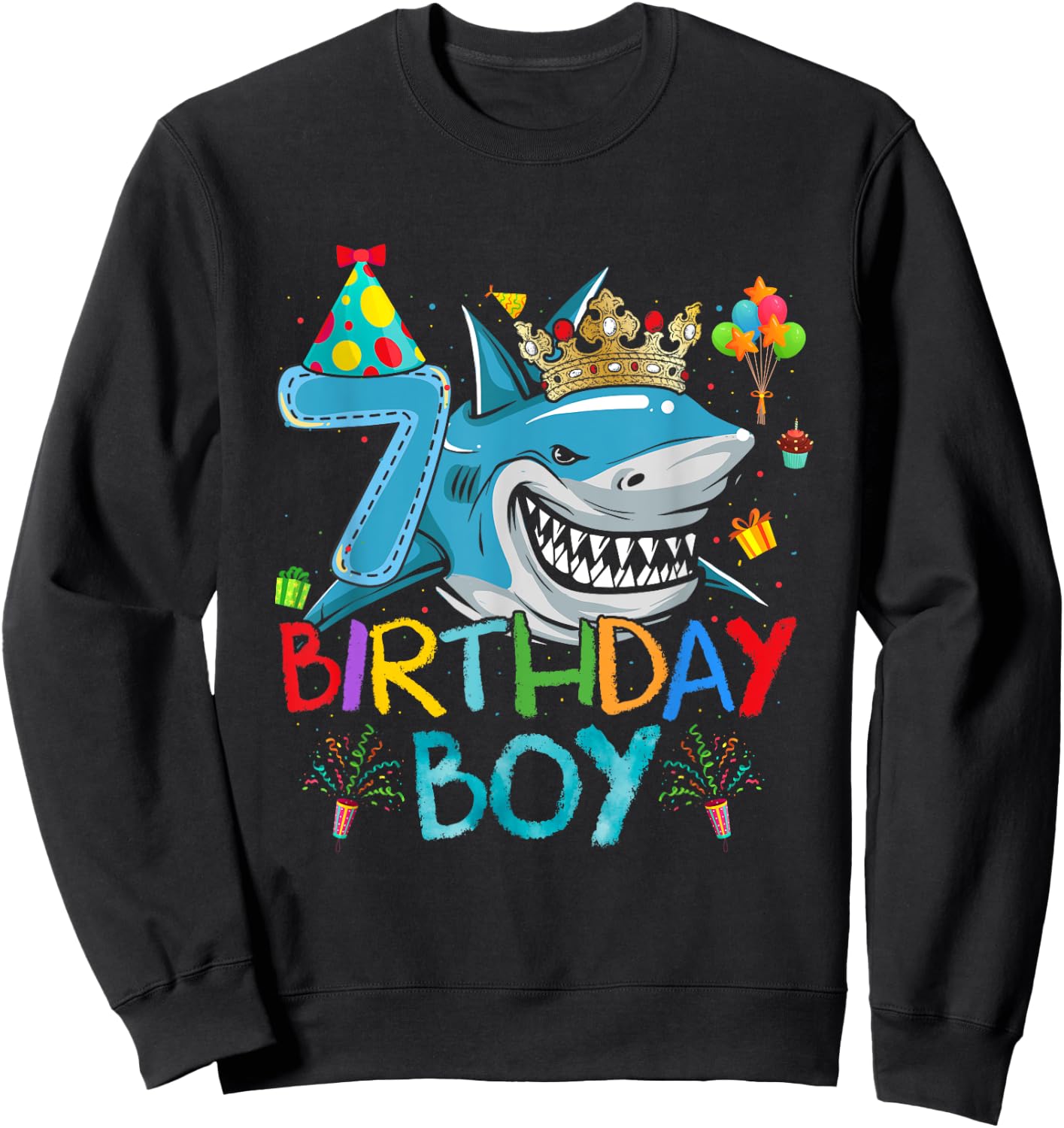 7th Birthday Shark Ocean Theme Party 7 Years Old For Boy Sweatshirt - Sweatshirt | Black