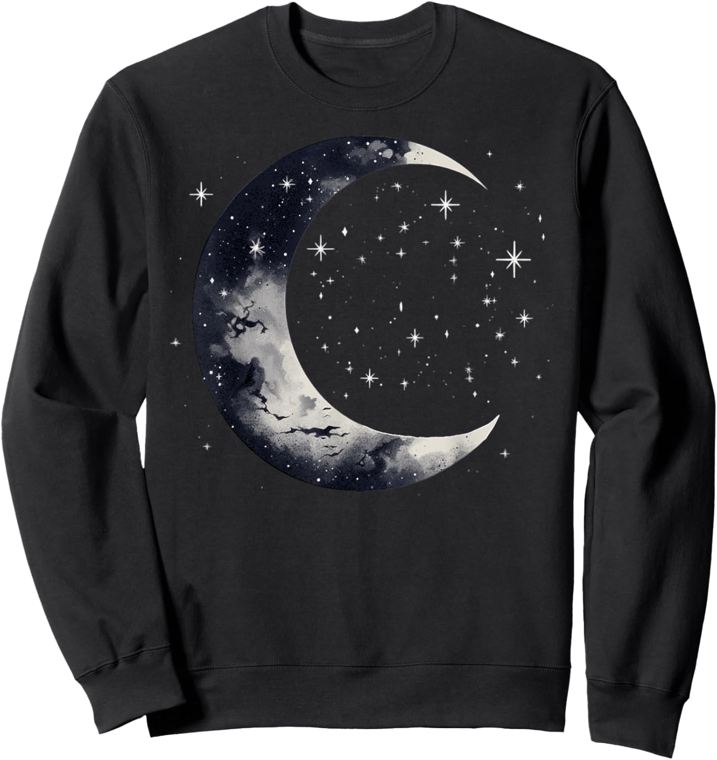 Stars and Moon Night Sky Galaxy Aesthetic Graphic Lovers Sweatshirt - Sweatshirt | Black