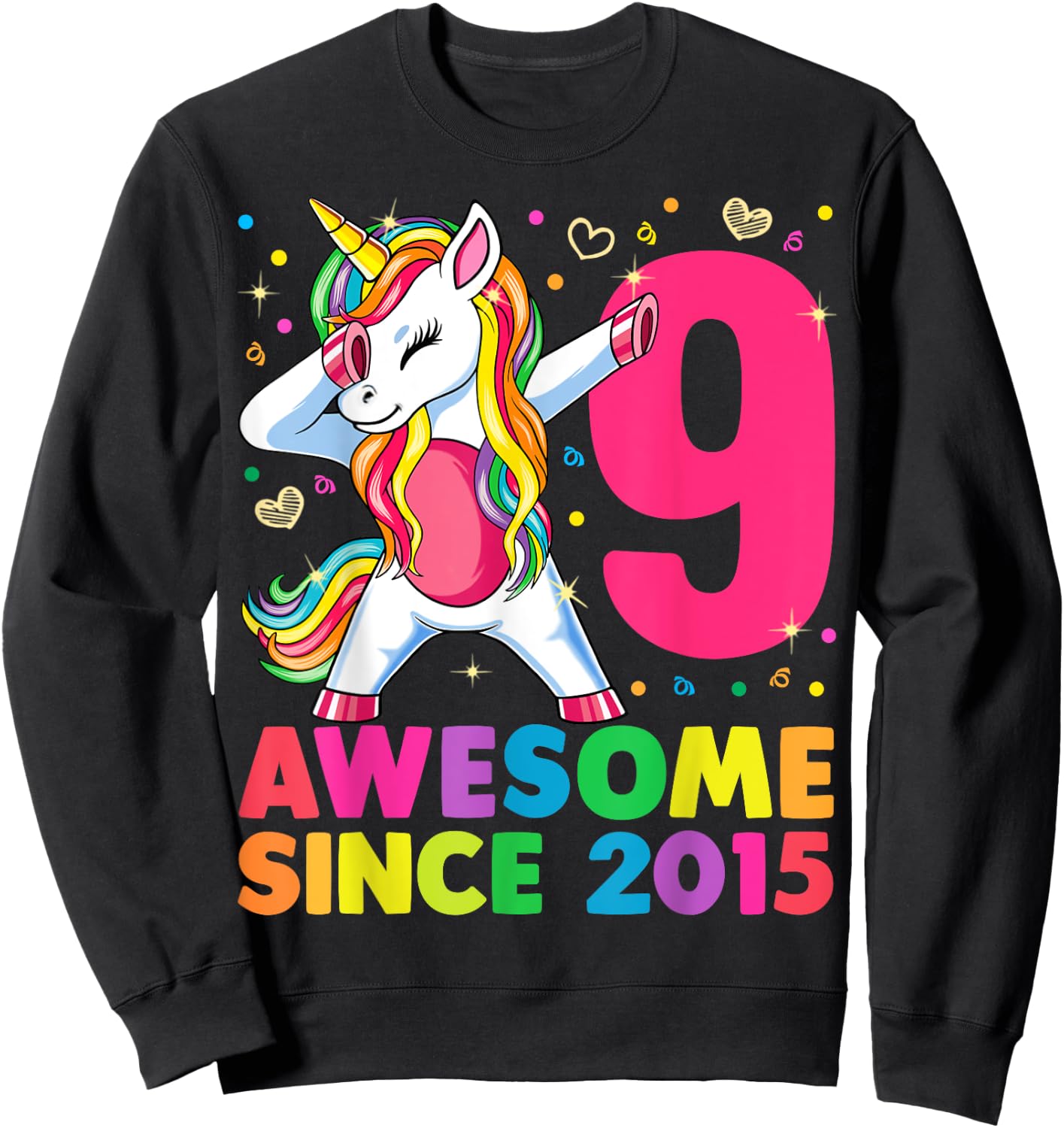 9 Years Old Unicorn Dabbing 9th Birthday Girl Unicorn Party Sweatshirt - Sweatshirt | Black