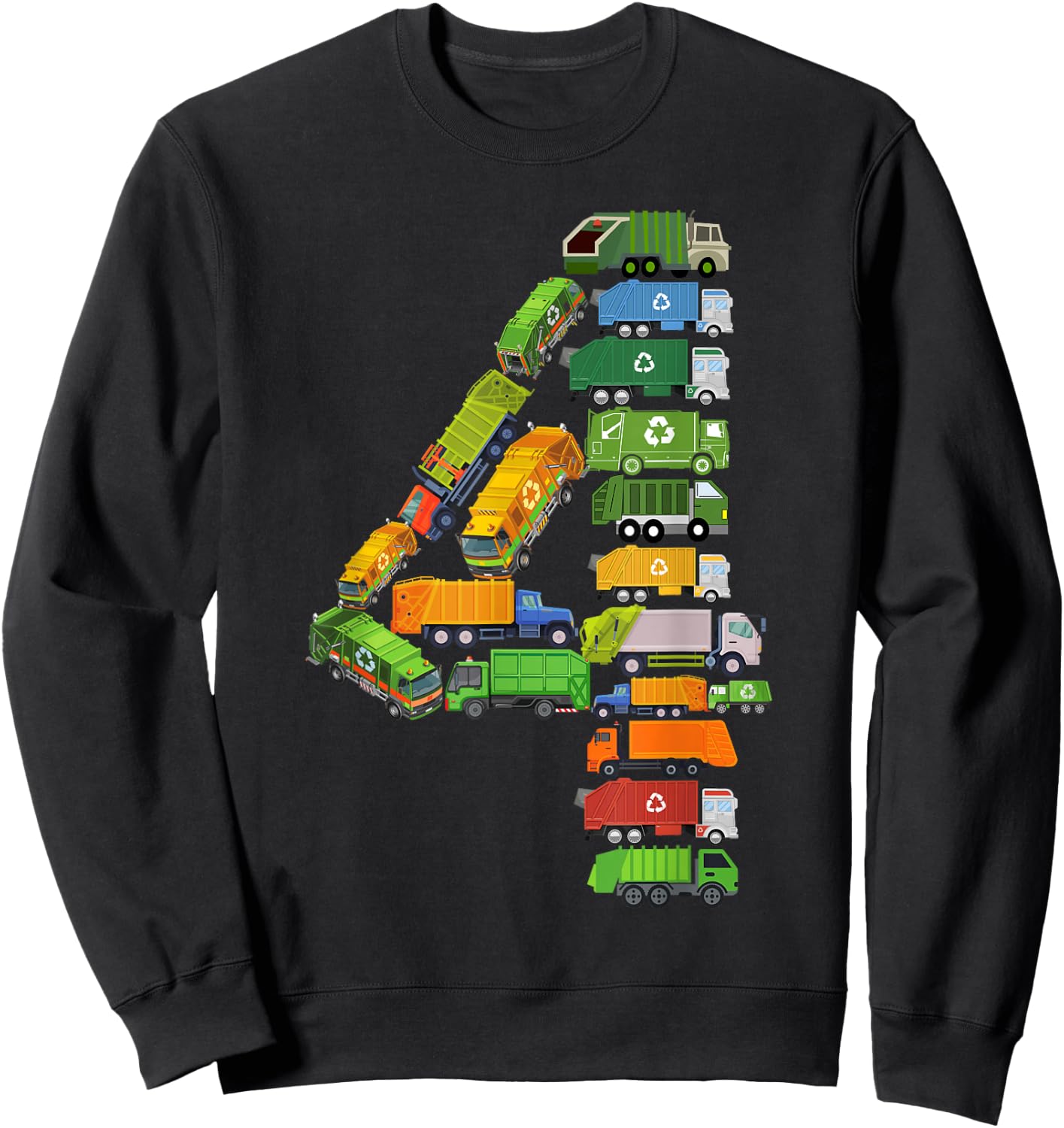 Garbage Truck Themed 4th Birthday Party 4 Year Old Boys Kids Sweatshirt - Sweatshirt | Black