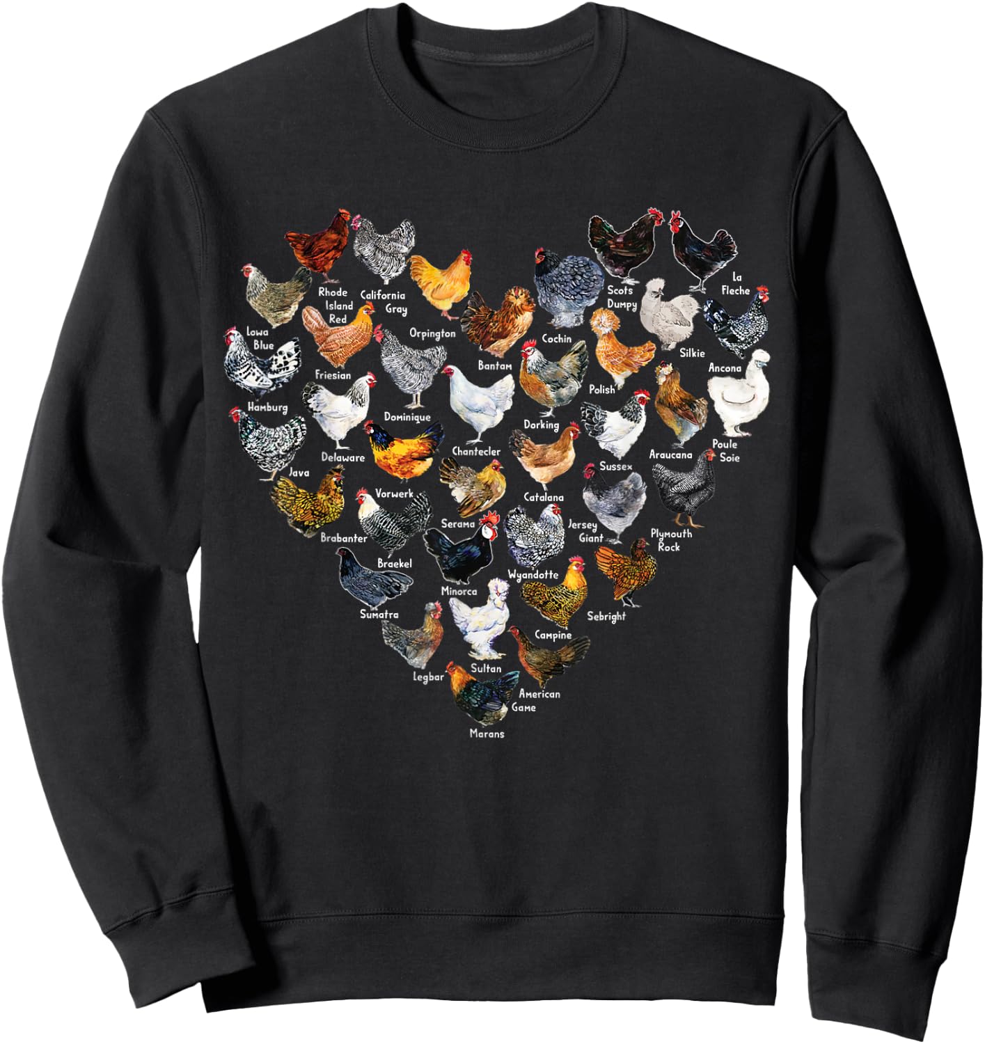 Love Chickens Heart Types of Chicken Sweatshirt - Sweatshirt | Black