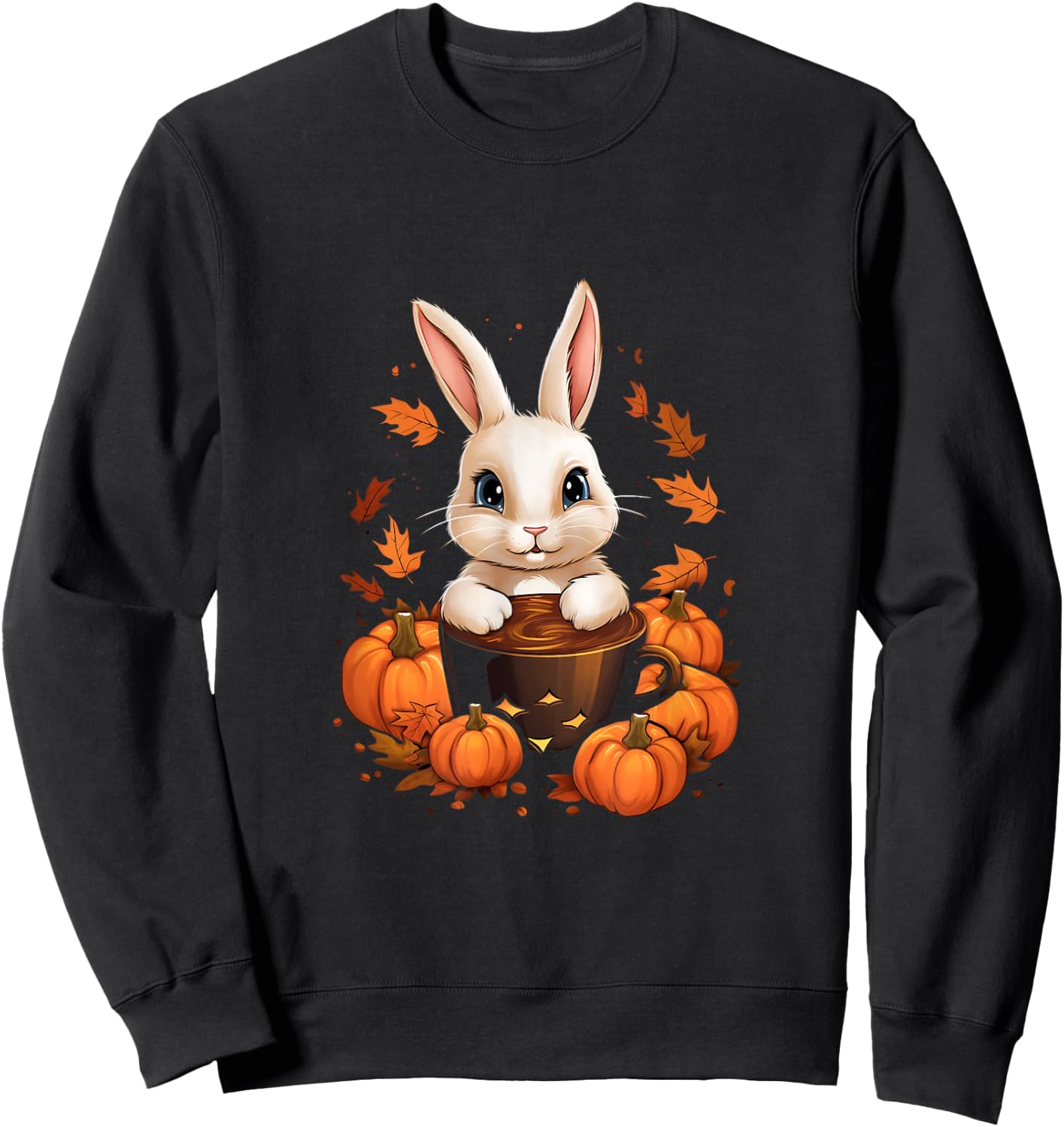 Bunny Rabbit Pumpkin Spice Latte Fall Autumn Halloween Sweatshirt - Sweatshirt | Black