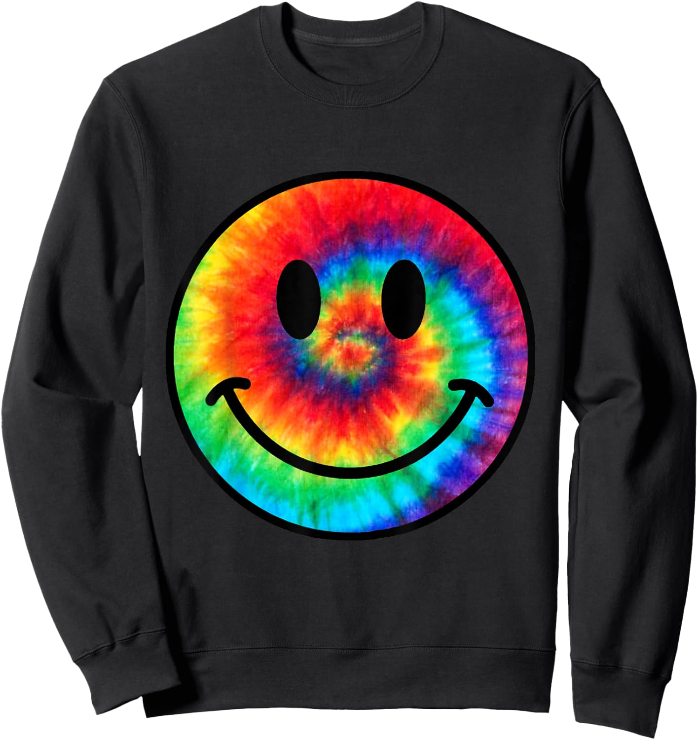 Retro 70s Smile Face Trendy Tie Dye Cute Happy Smile Face Sweatshirt - Sweatshirt | Black