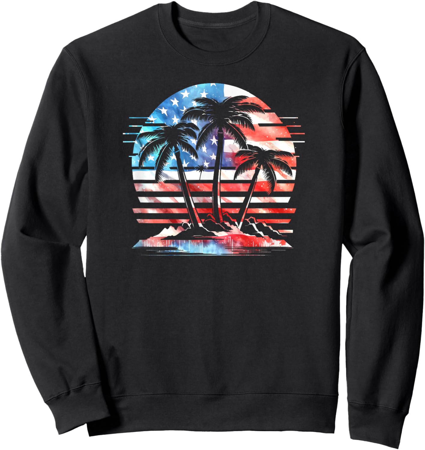 American Flag Retro Beach Palm Trees 4th of July Patriotic Sweatshirt - Sweatshirt | Black