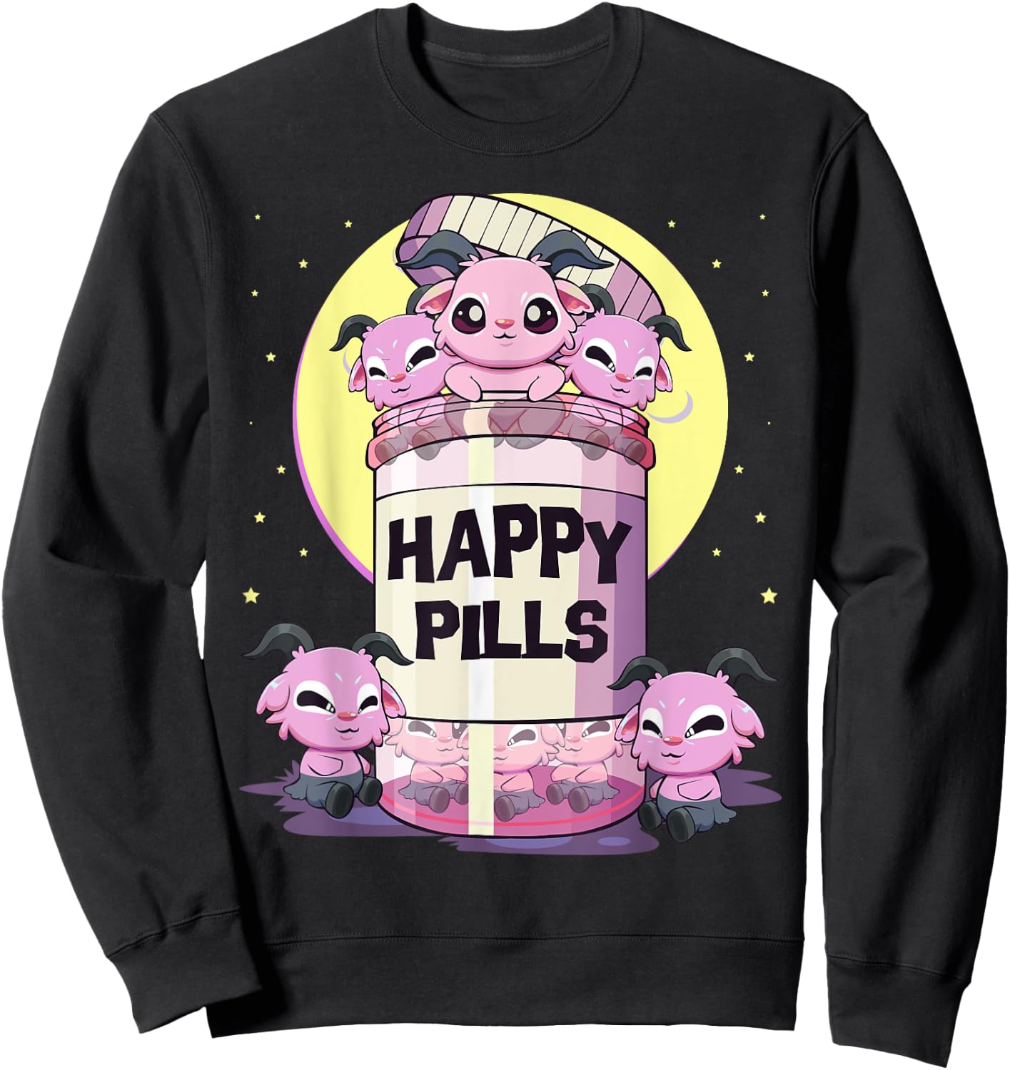 Pastel Goth Kawaii Cute Happy Pills Baphomet Sweatshirt - Sweatshirt | Black