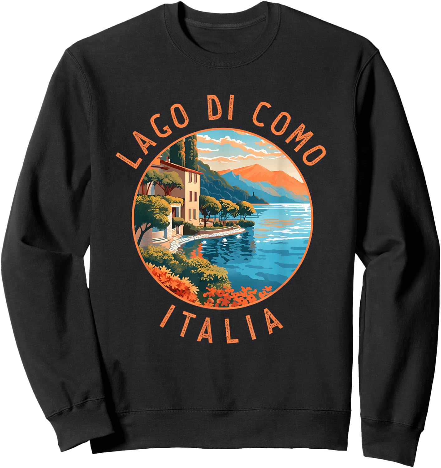 Lago di Como Italia Distressed Circle Vintage Sweatshirt - Sweatshirt | Black