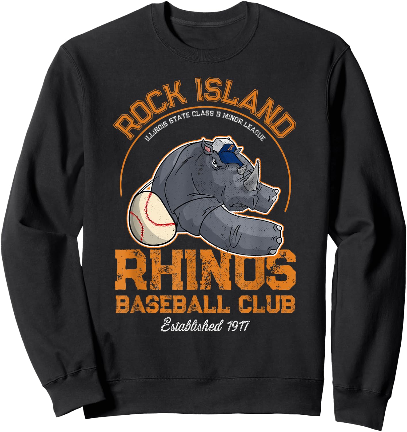 Rock Island Rhinos Retro Minor League Baseball Team Sweatshirt - Sweatshirt | Black