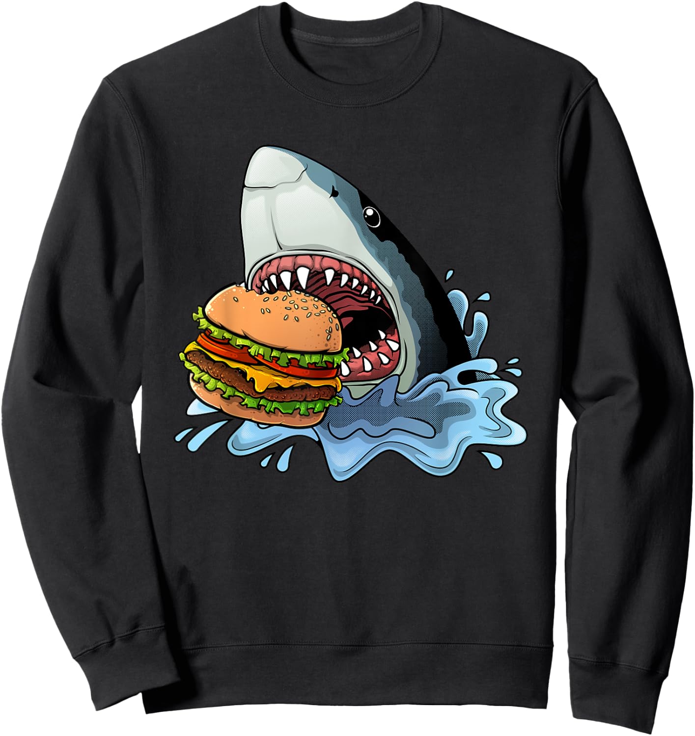 Funny Shark Hamburger Jawsome Shark Burger Lover Men Women Sweatshirt - Sweatshirt | Black
