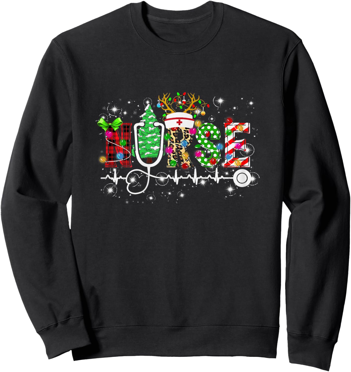 Nurse RN Christmas Stethoscope Nurses Xmas Scrub Sweatshirt - Sweatshirt | Black