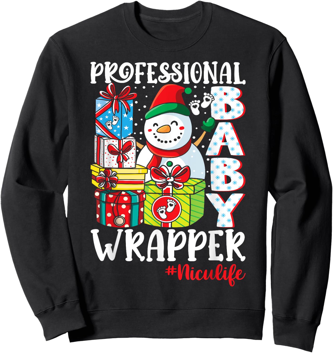 Professional Baby Wrapper Funny Christmas NICU Nurse Sweatshirt - Sweatshirt | Black