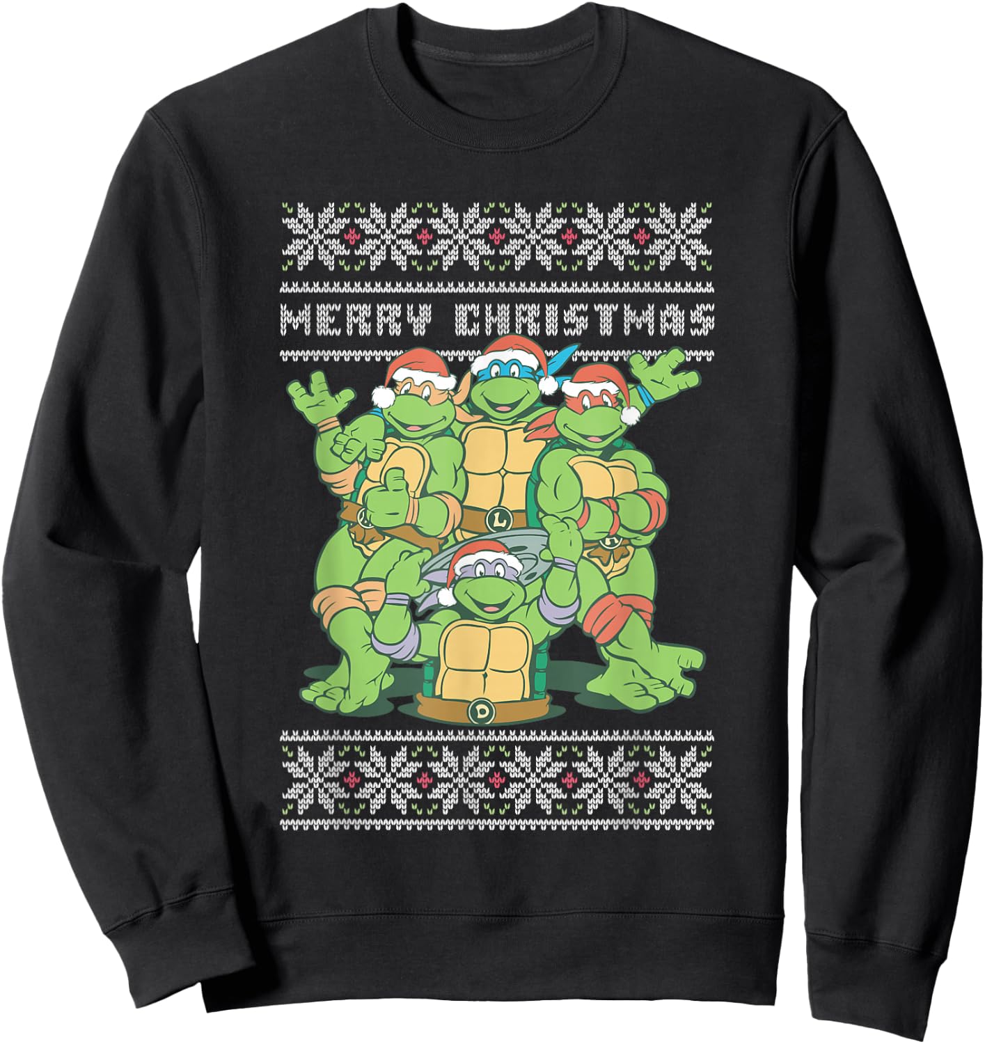 Teenage Mutant Ninja Turtles Christmas Ugly Sweater Group Sweatshirt - Sweatshirt | Black