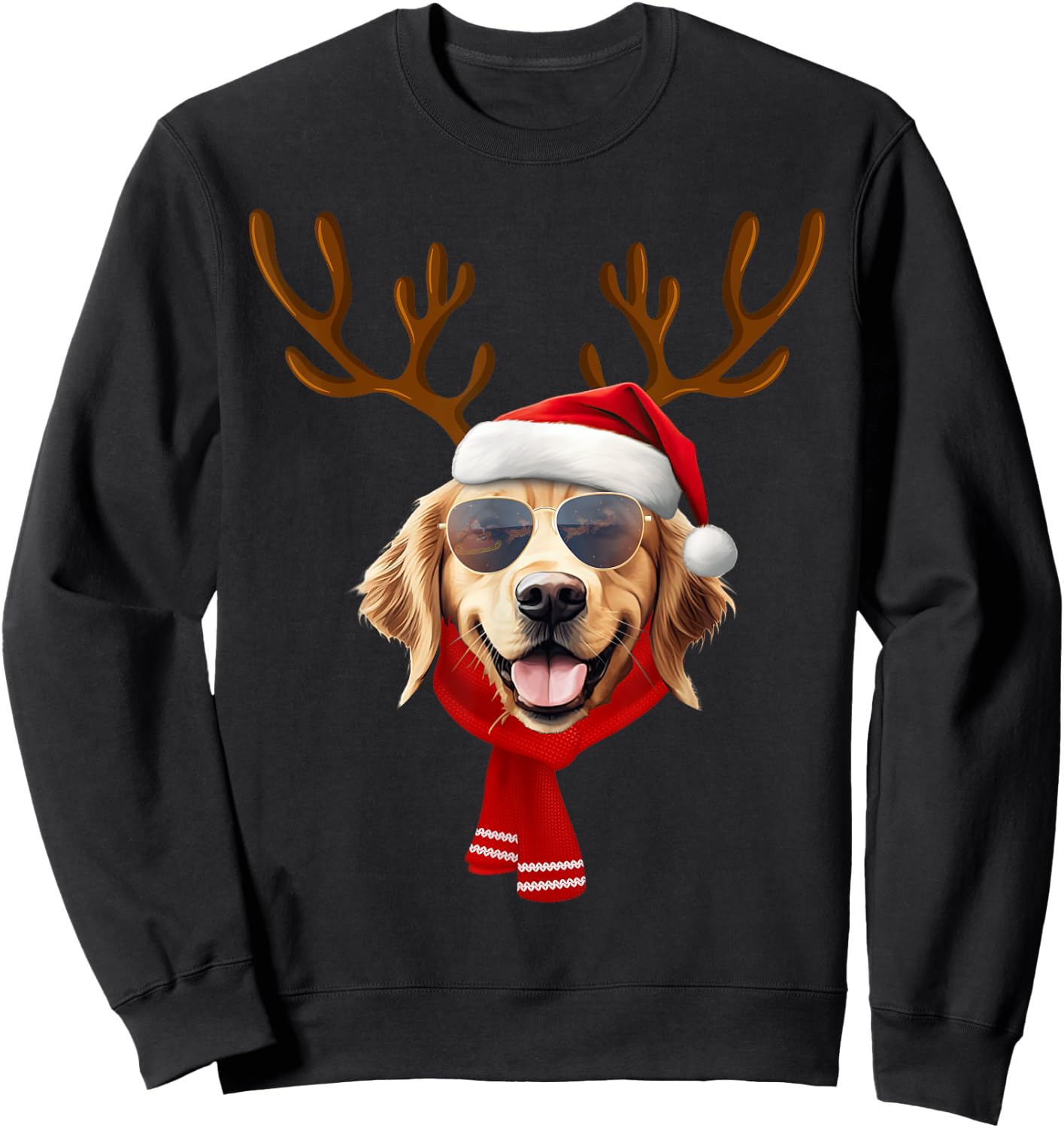 Golden Retriever Xmas Outfit Reindeer Christmas Costume Sweatshirt - Sweatshirt | Black