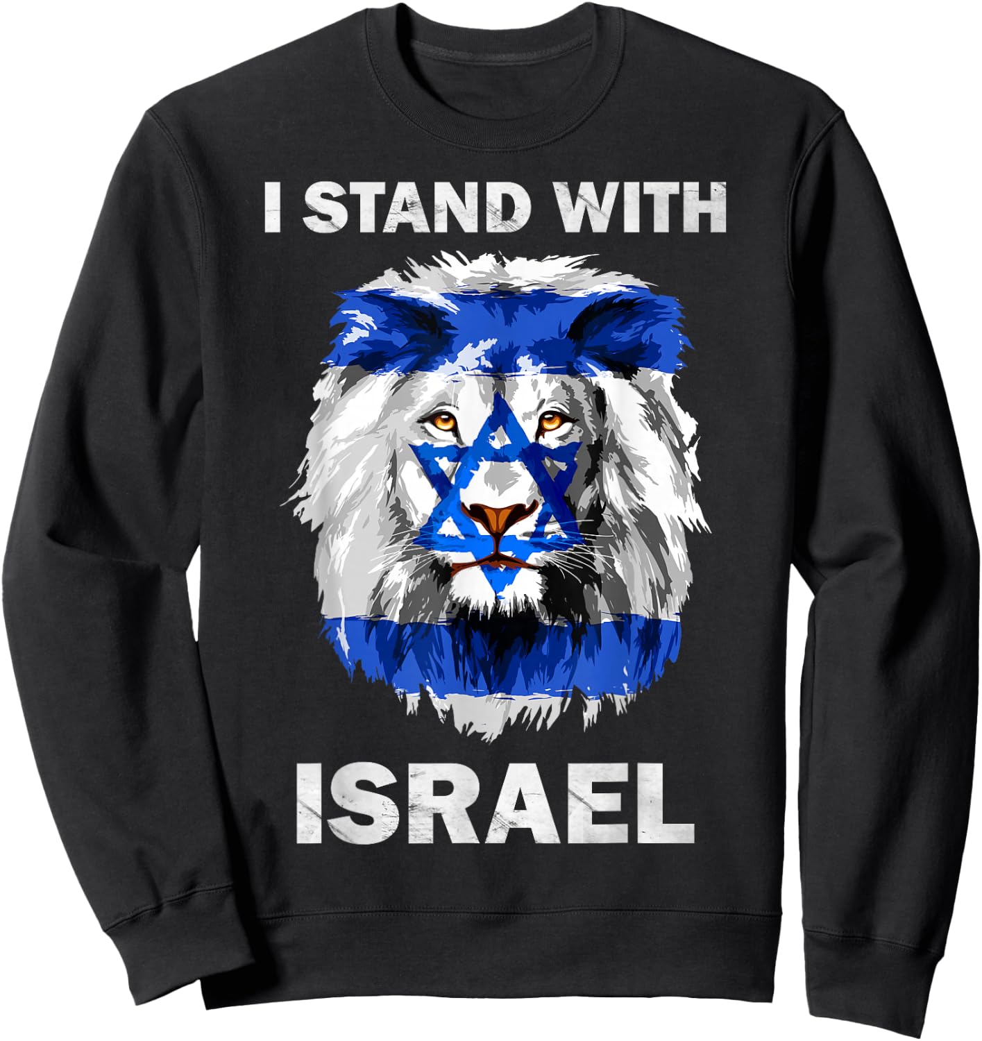 Israel Flag Lion | Jewish Star David | I Stand With Israel Sweatshirt - Sweatshirt | Black